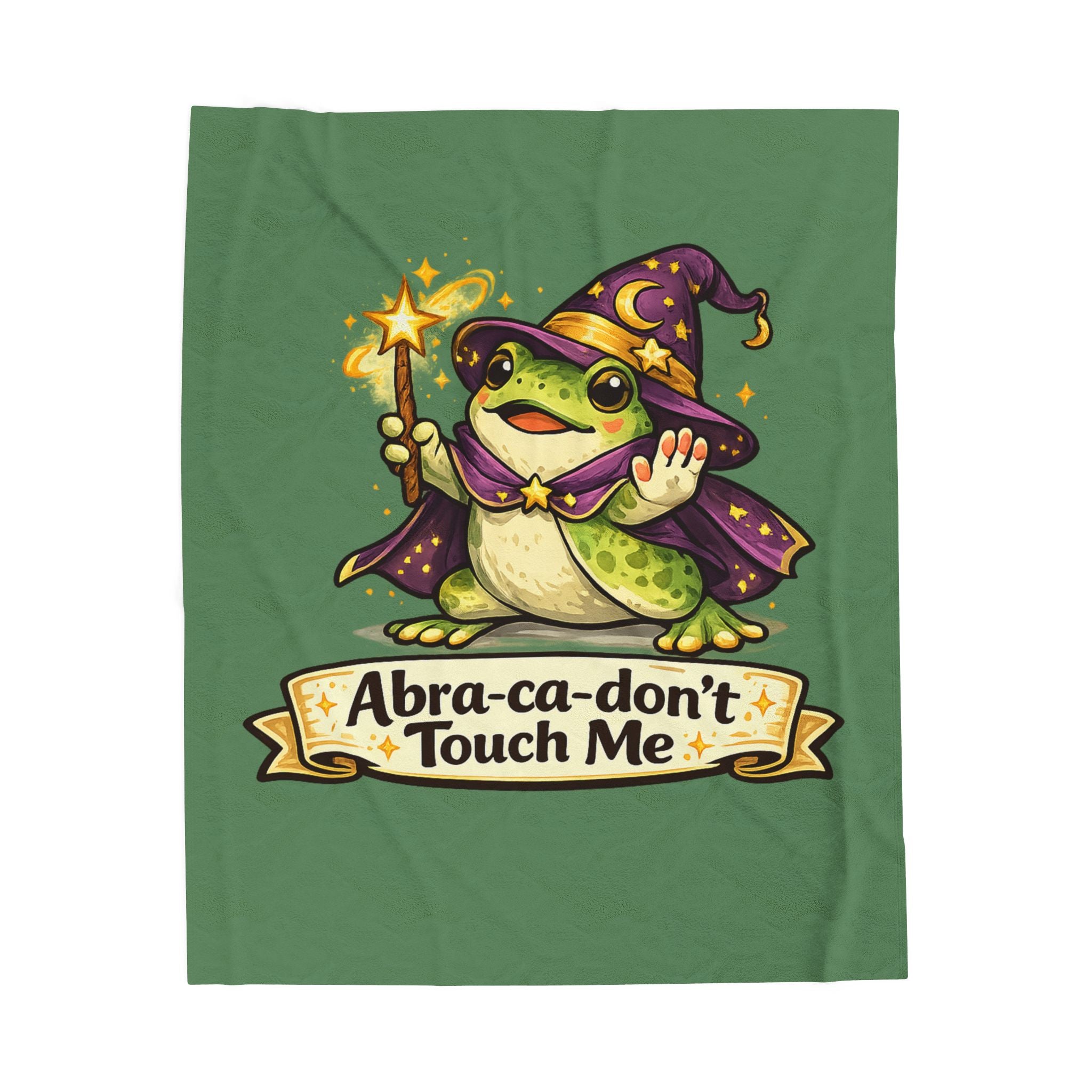 Velveteen Throw Blanket — Cute Wizard Frog "Abra-ca-don't Touch Me" Plush Throw