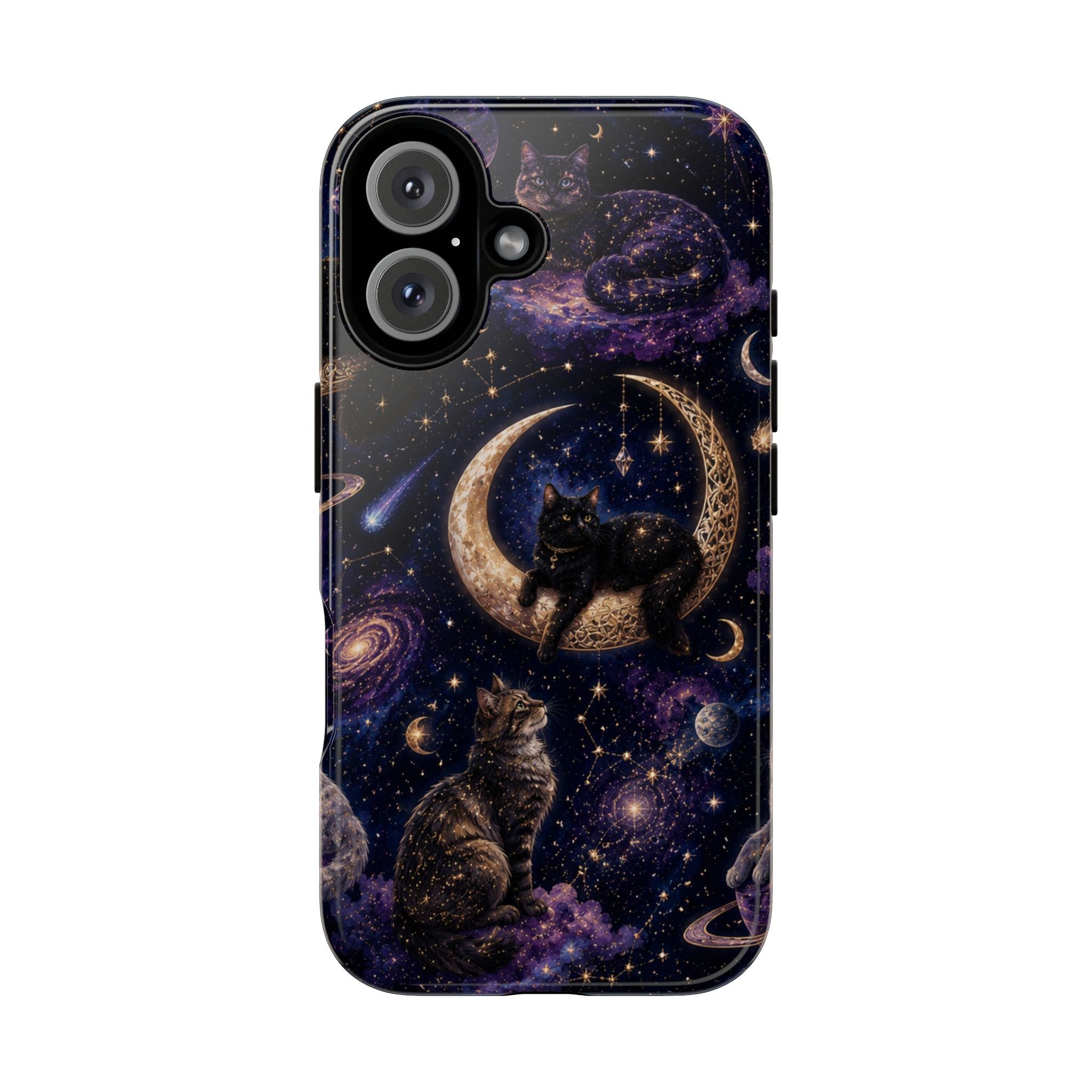 Galaxy Cats Tough Phone Case — Moon & Stars Space Kitty Protective Cover