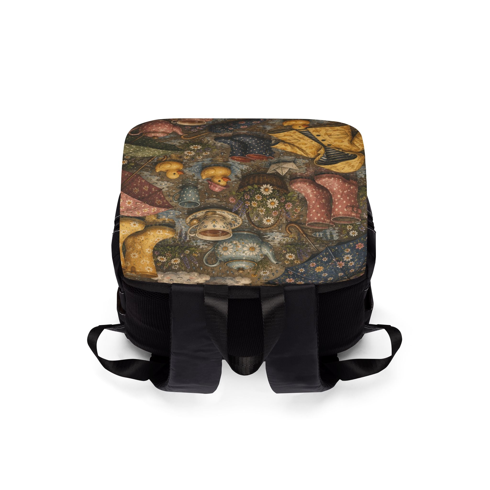 Vintage Tea Cup Floral Shoulder Backpack — Casual Shoulder Backpack with Tea Party Design