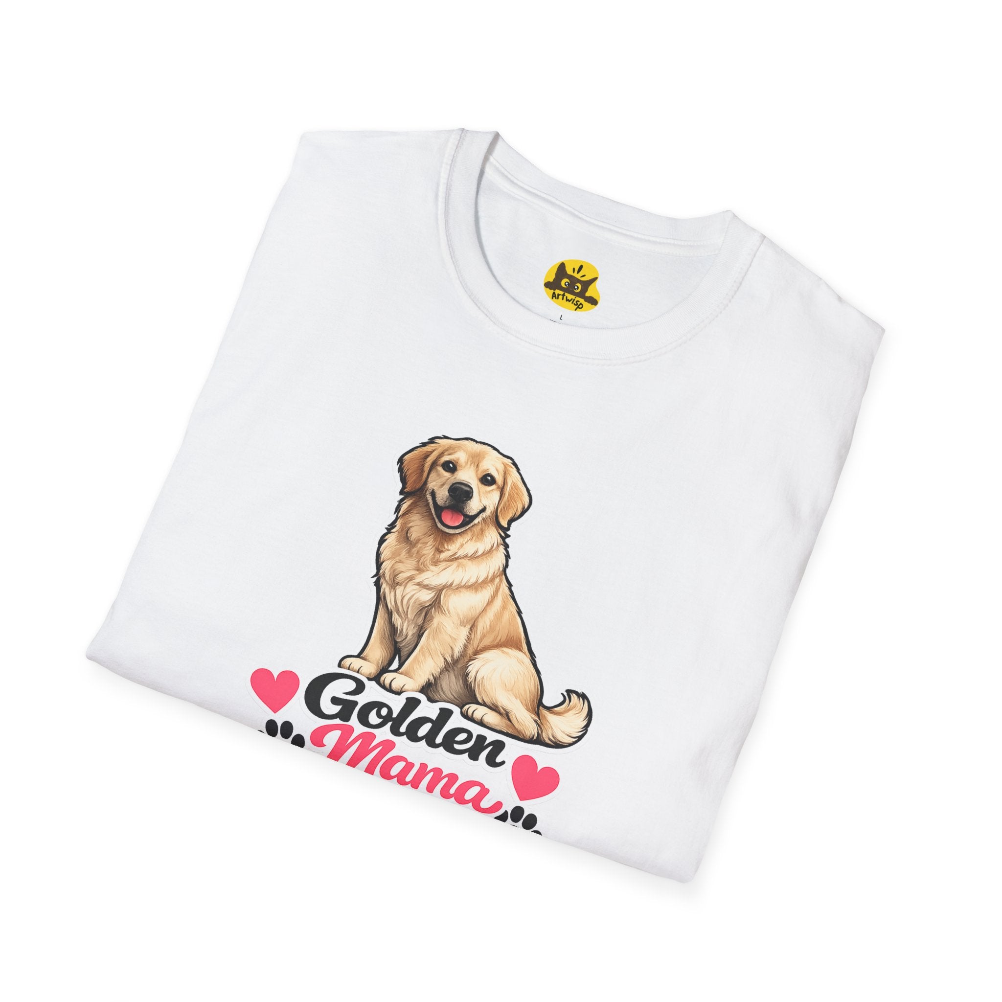 Golden Mama T‑Shirt — Cute Golden Retriever Mom Tee with Paw Hearts