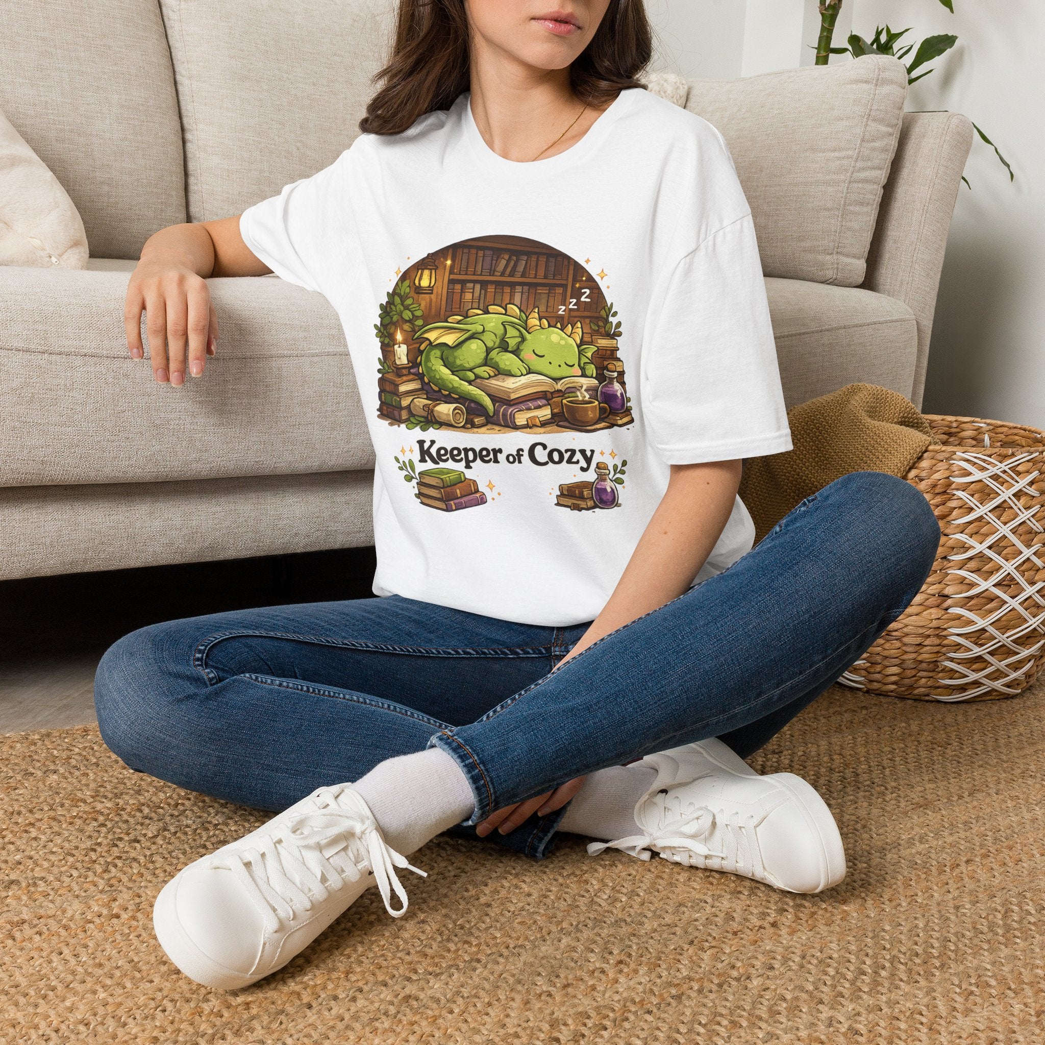 Dragon Nap T-Shirt — "Keeper of Cozy" Cute Sleeping Dragon Graphic Tee