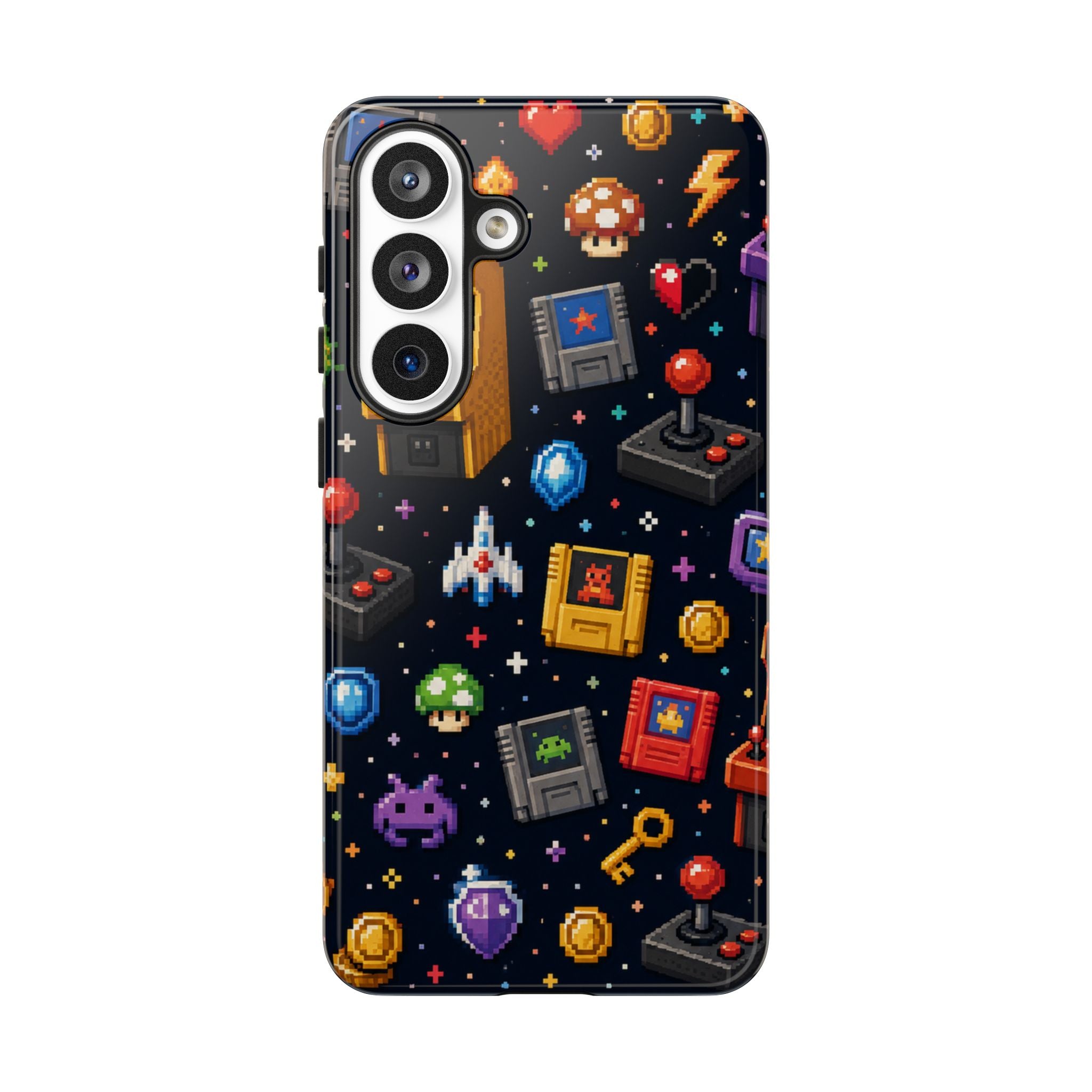 Retro Arcade Pixel Art Phone Case — Gamer Icons Pattern