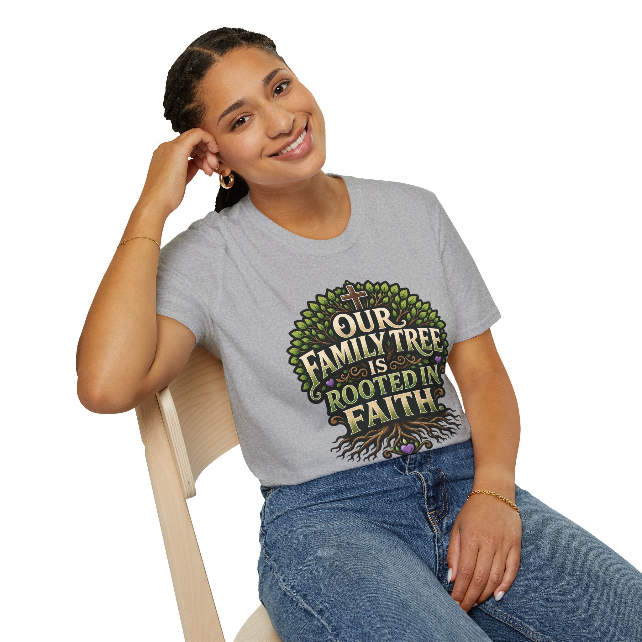 Faith Family Tree T-Shirt — "Our Family Tree Is Rooted in Faith" Christian Graphic Tee