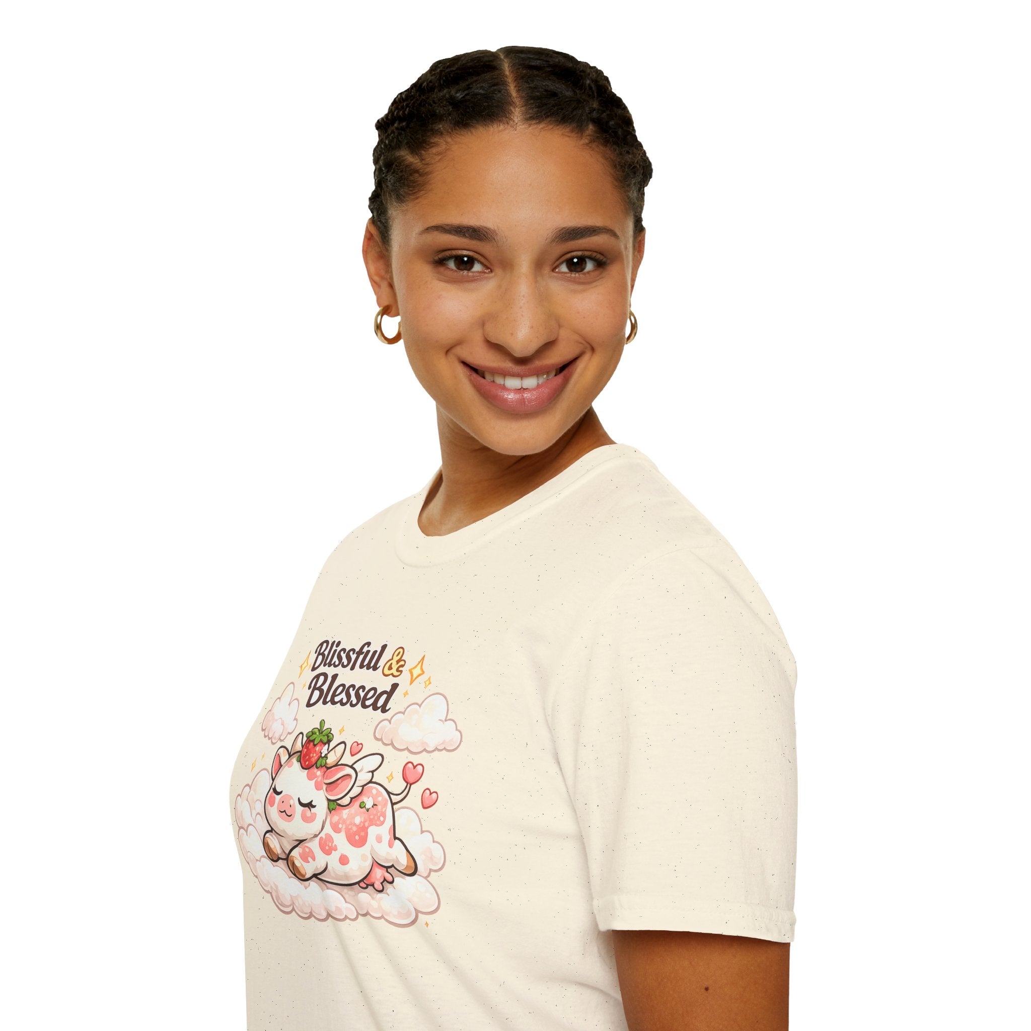 Blissful & Blessed Cute Strawberry Cow T-Shirt — Cozy Gift Tee