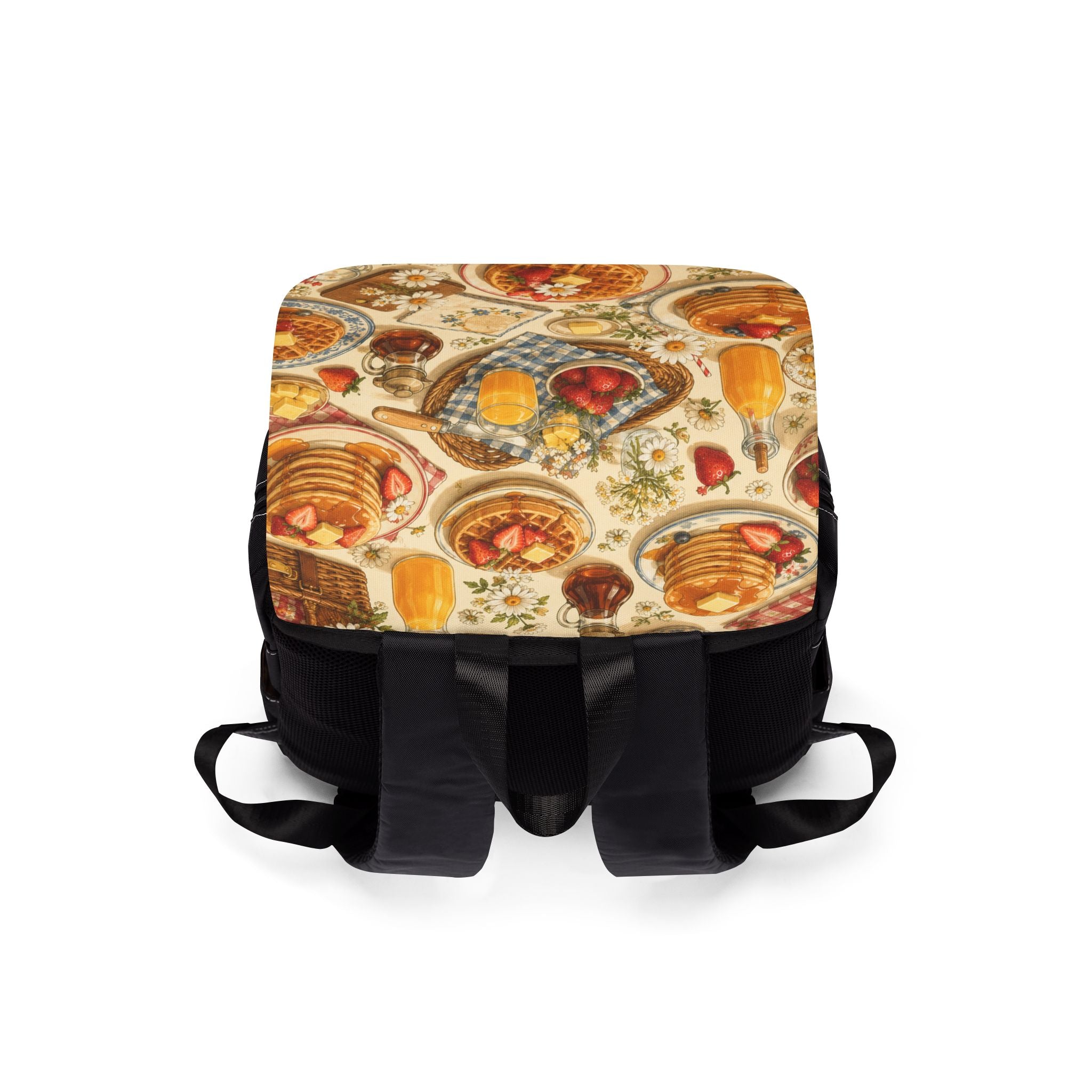 Breakfast Pattern Shoulder Backpack — Vintage Waffles & Pancakes Canvas Pack