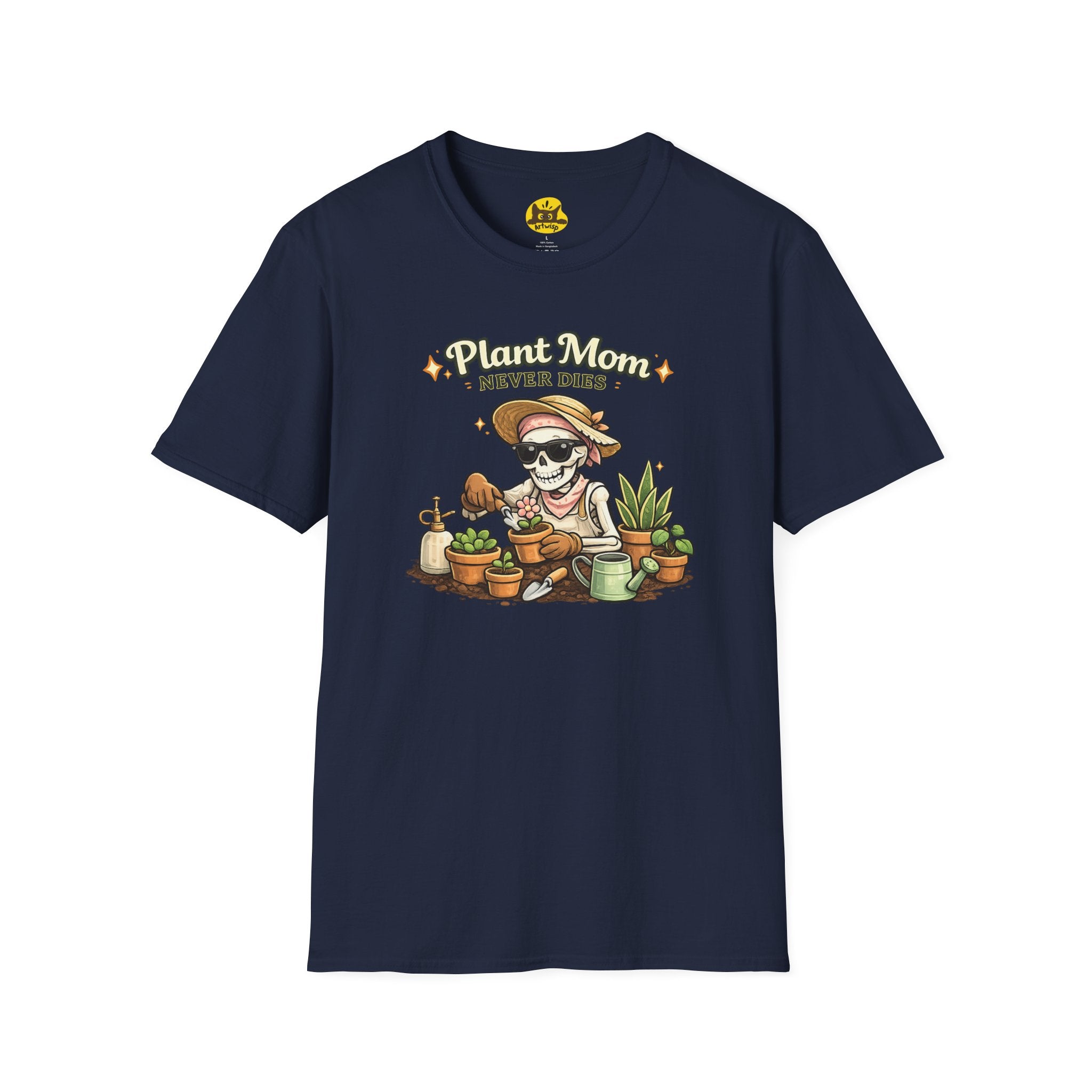 Plant Mom T-Shirt — "Plant Mom Never Dies" Skeleton Gardener Tee