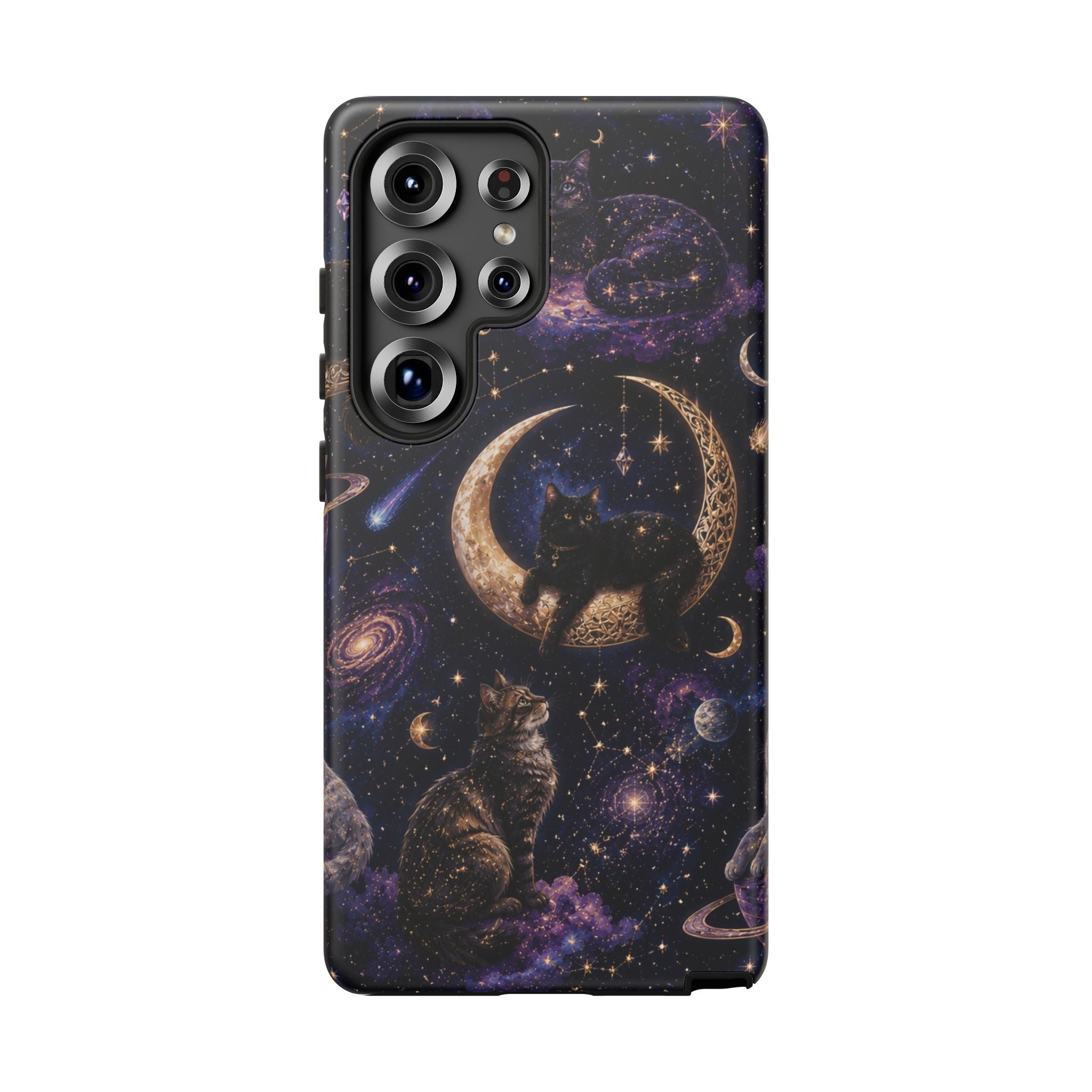 Galaxy Cats Tough Phone Case — Moon & Stars Space Kitty Protective Cover