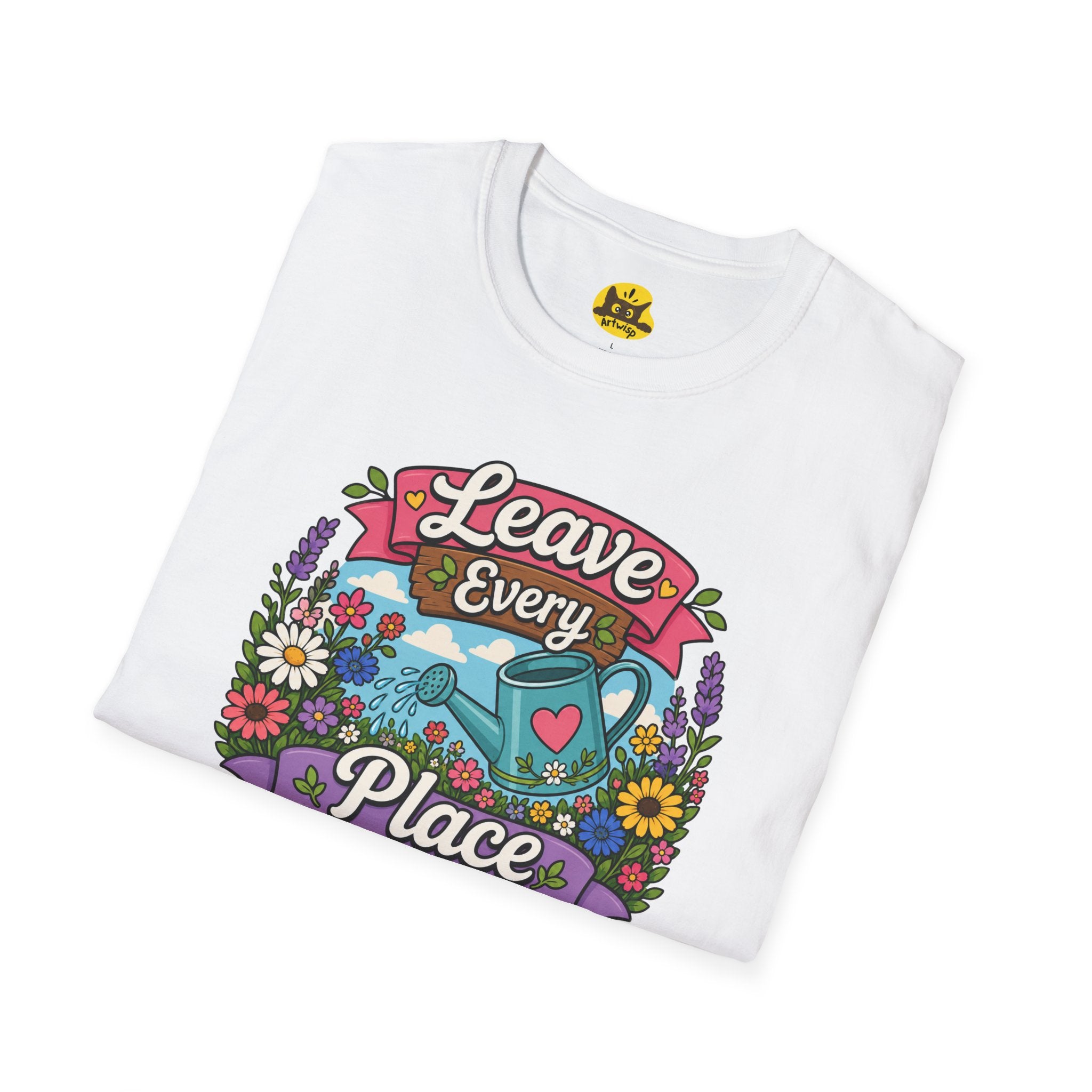 Leave Every Place Better T-Shirt — Floral Watering Can Eco-Friendly Tee