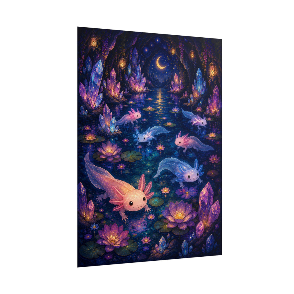 Axolotl Nightscape Poster — Fantasy Moonlit Aquatic Art Print