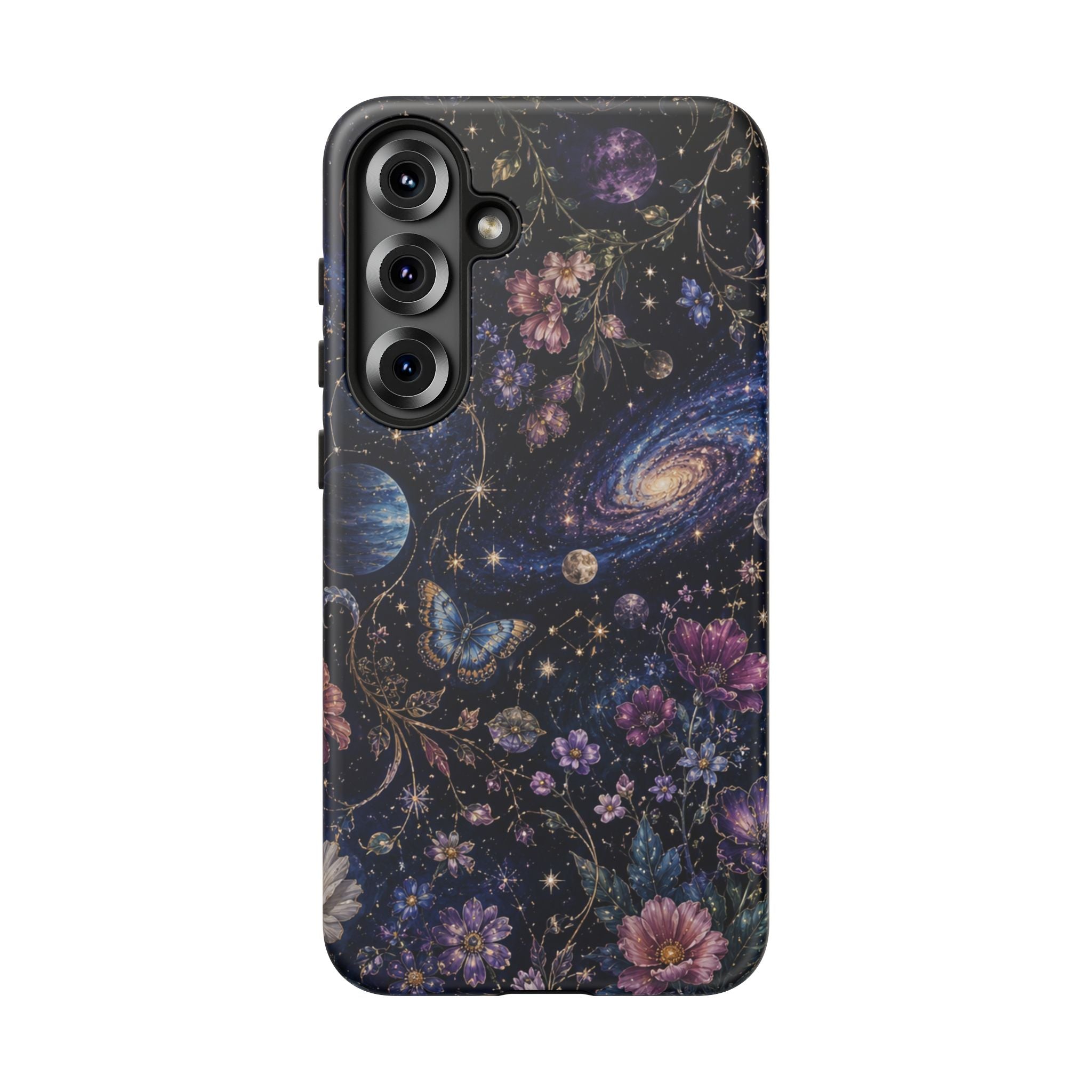 Cosmic Garden Tough Phone Case — Floral Galaxy Phone Protective Cover