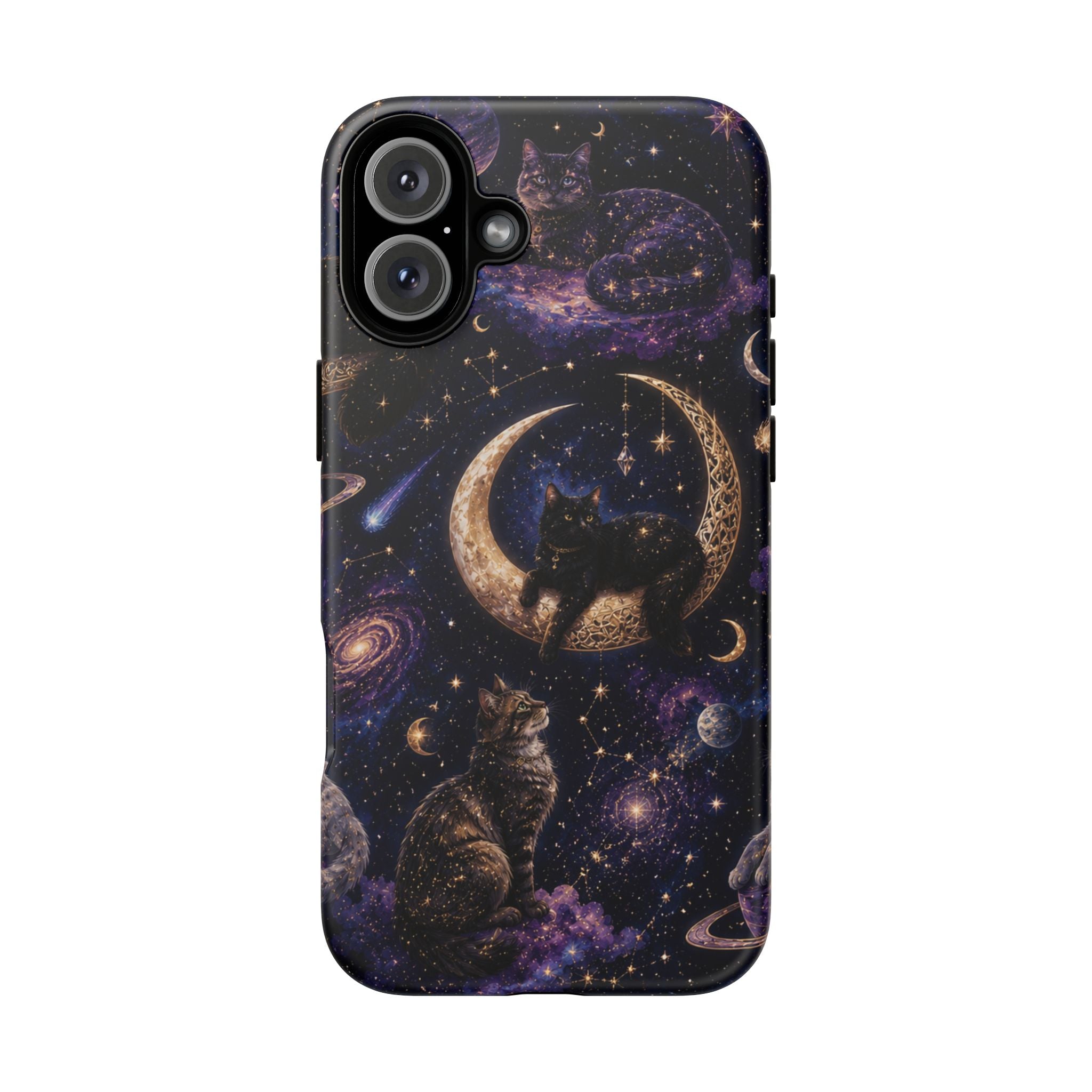 Galaxy Cats Tough Phone Case — Moon & Stars Space Kitty Protective Cover