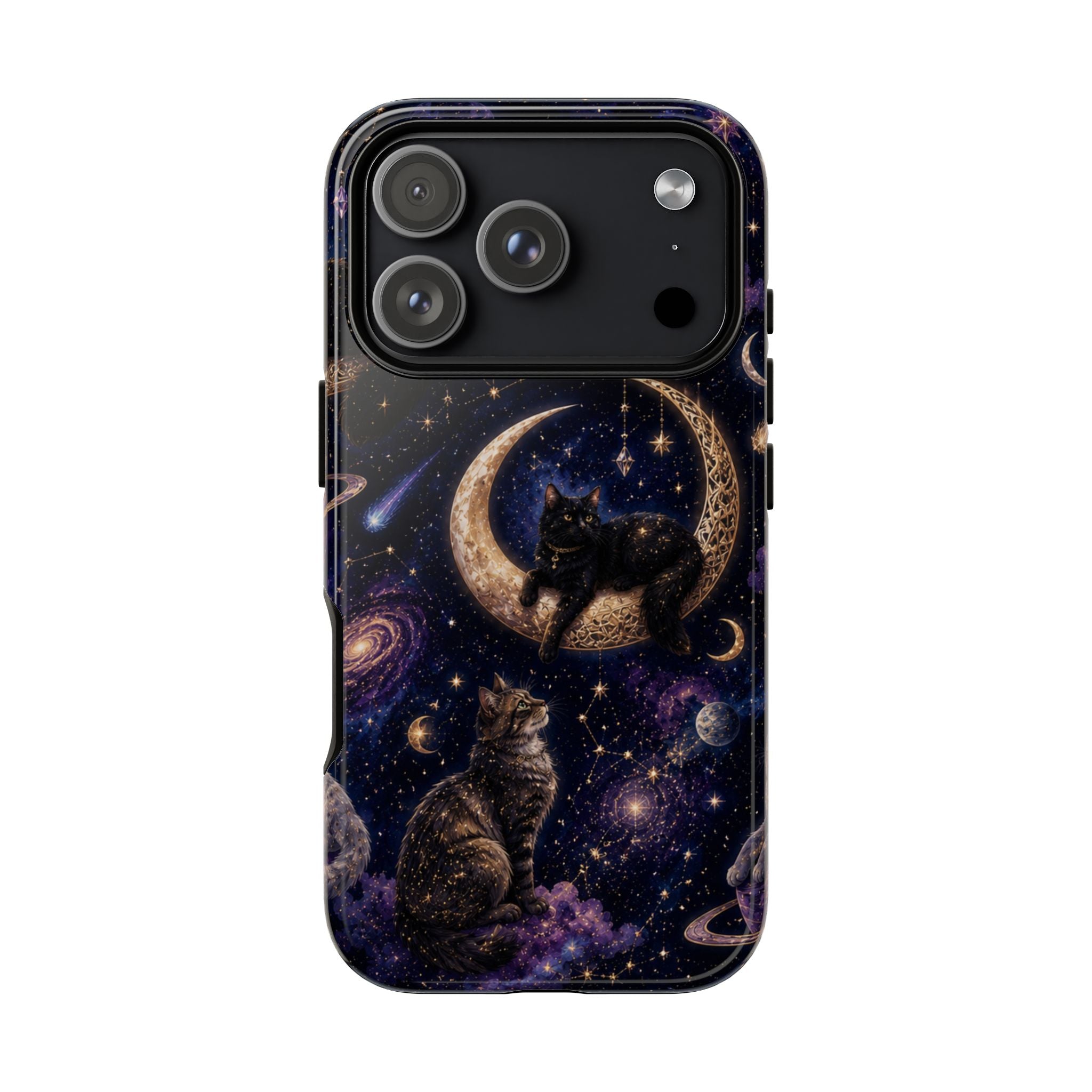 Galaxy Cats Tough Phone Case — Moon & Stars Space Kitty Protective Cover