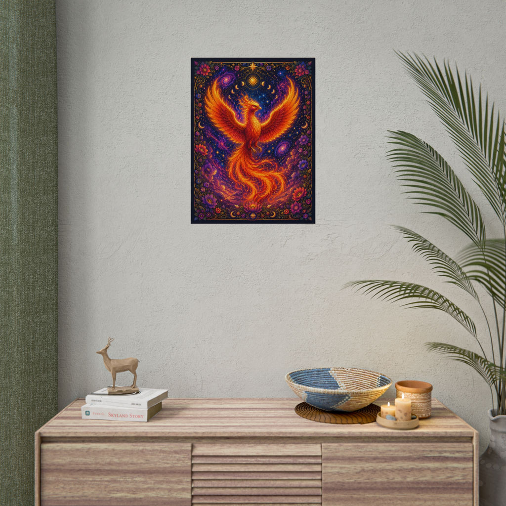 Phoenix Wall Poster — Vibrant Mystic Sun & Moon Art Print