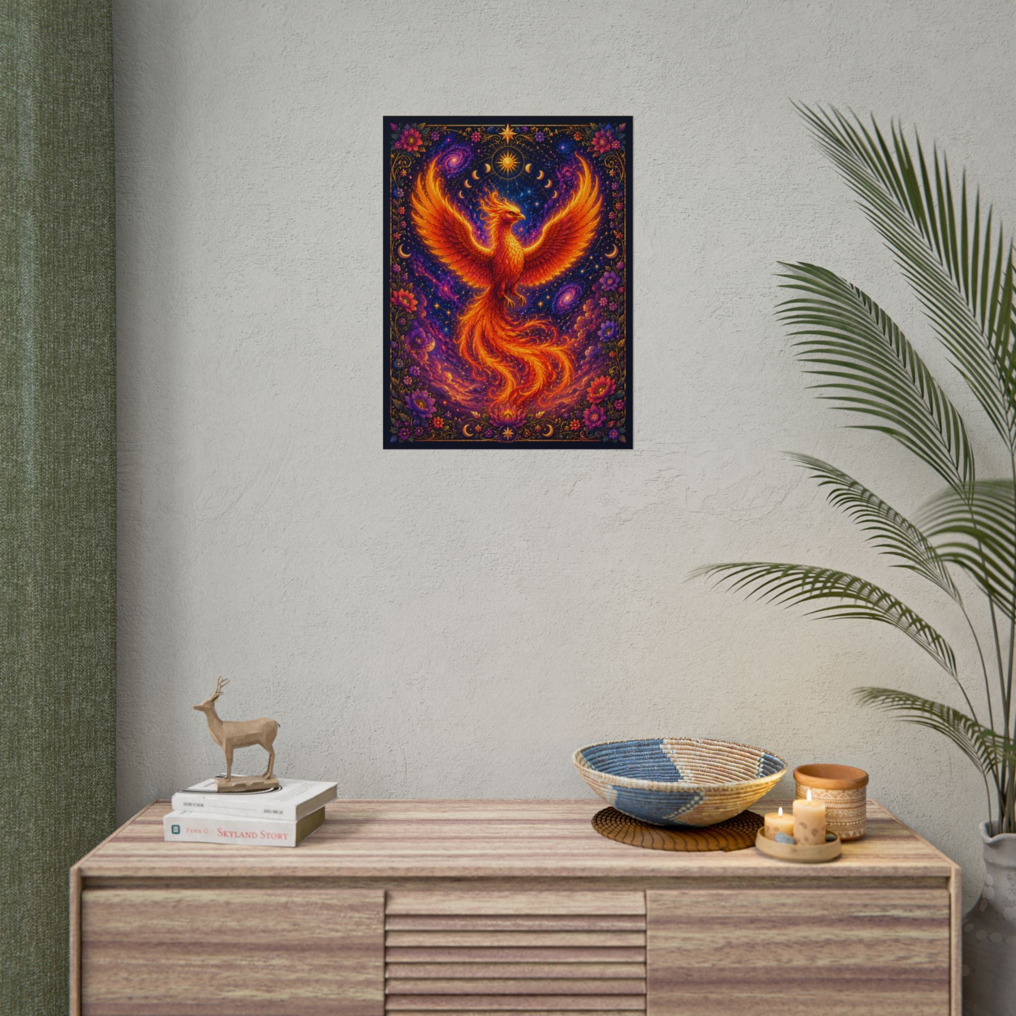 Phoenix Wall Poster — Vibrant Mystic Sun & Moon Art Print