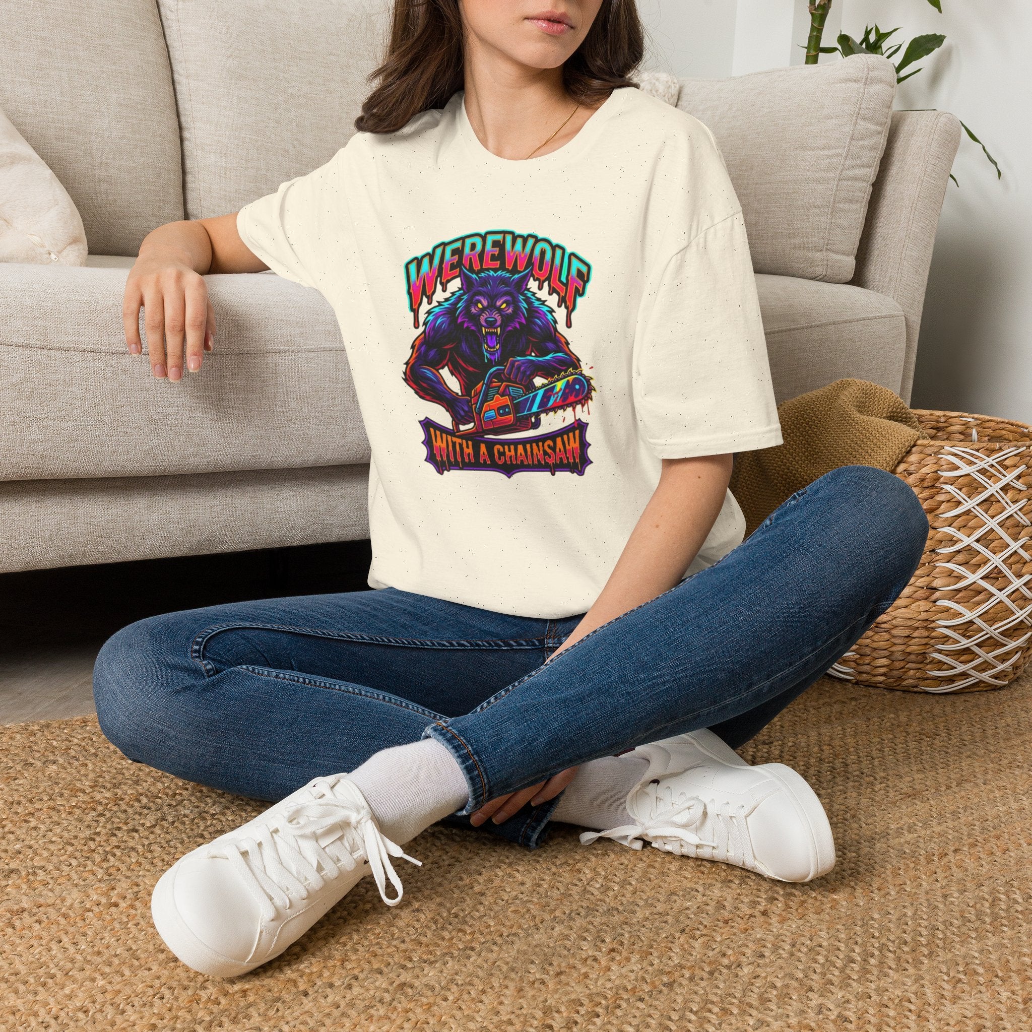 Werewolf T-Shirt — "Werewolf with a Chainsaw" Retro Horror Graphic Tee