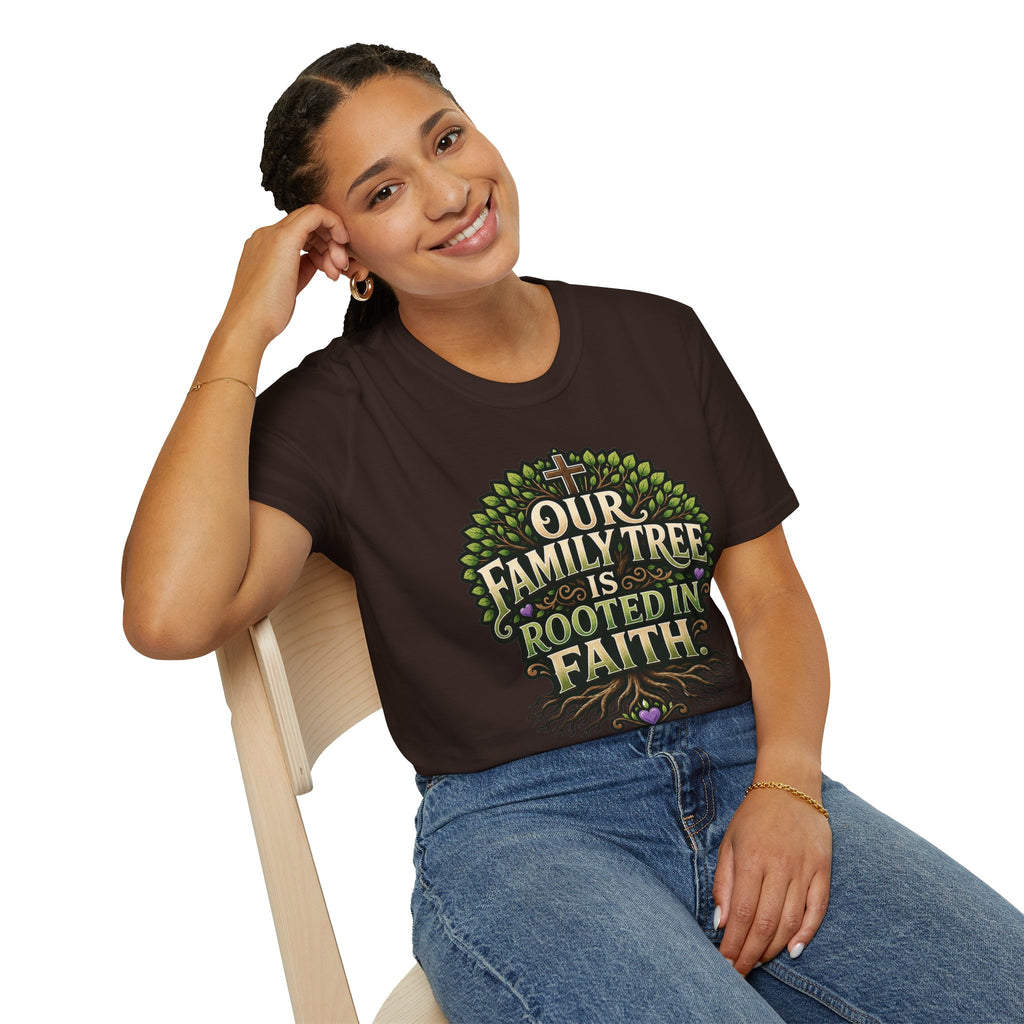 Faith Family Tree T-Shirt — "Our Family Tree Is Rooted in Faith" Christian Graphic Tee