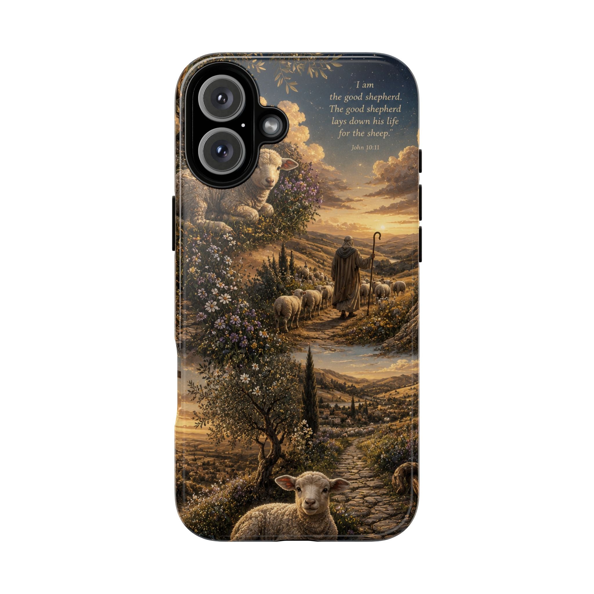 Tough Phone Case — Shepherd & Lamb Scenic Christian Scripture Design ("The good shepherd...")