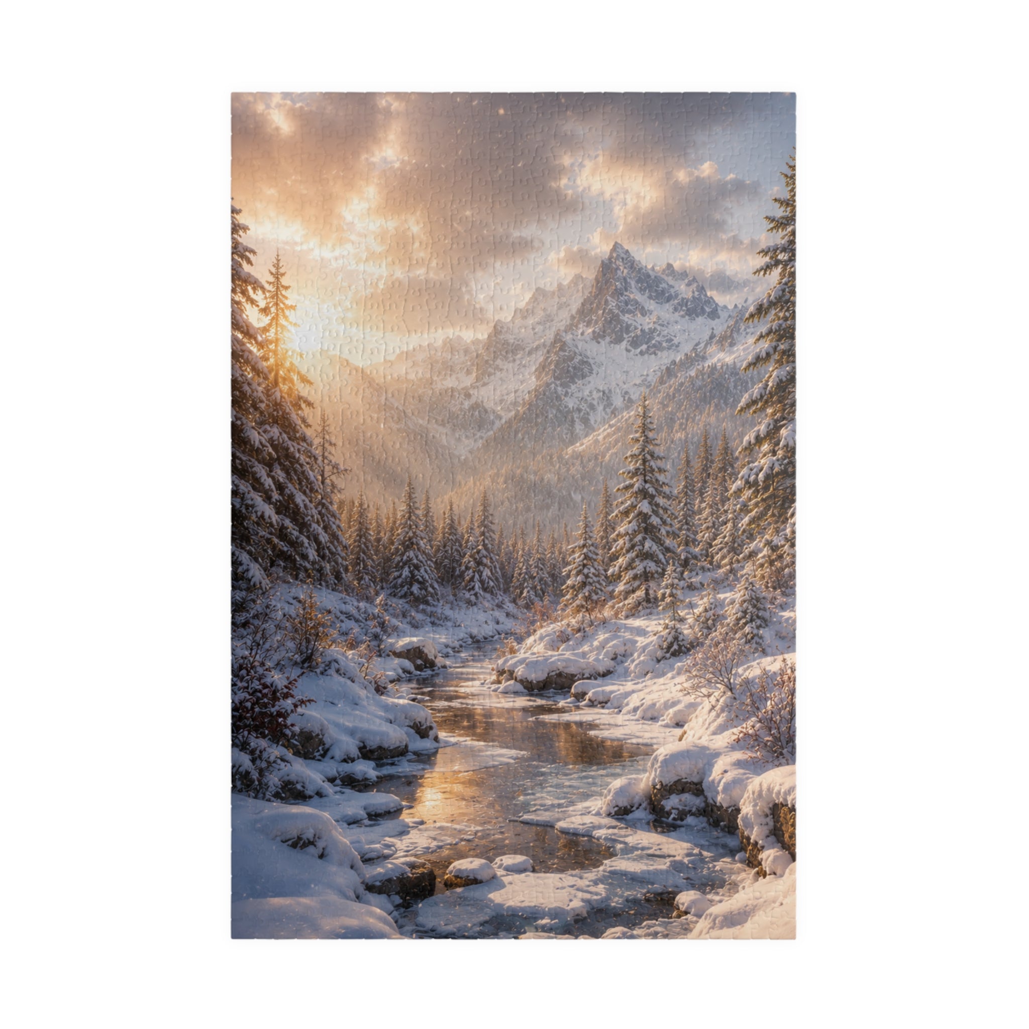 Winter Mountain River Puzzle — Scenic Snowy Landscape Jigsaw (110/252/520/1014 pcs)