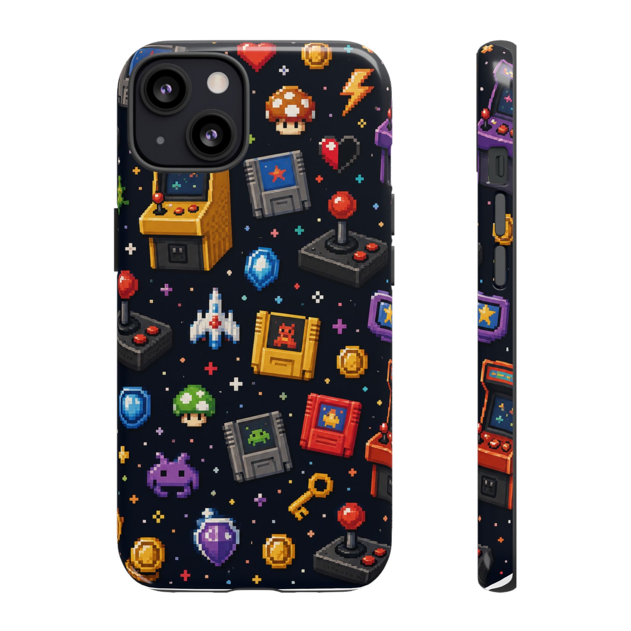 Retro Arcade Pixel Art Phone Case — Gamer Icons Pattern