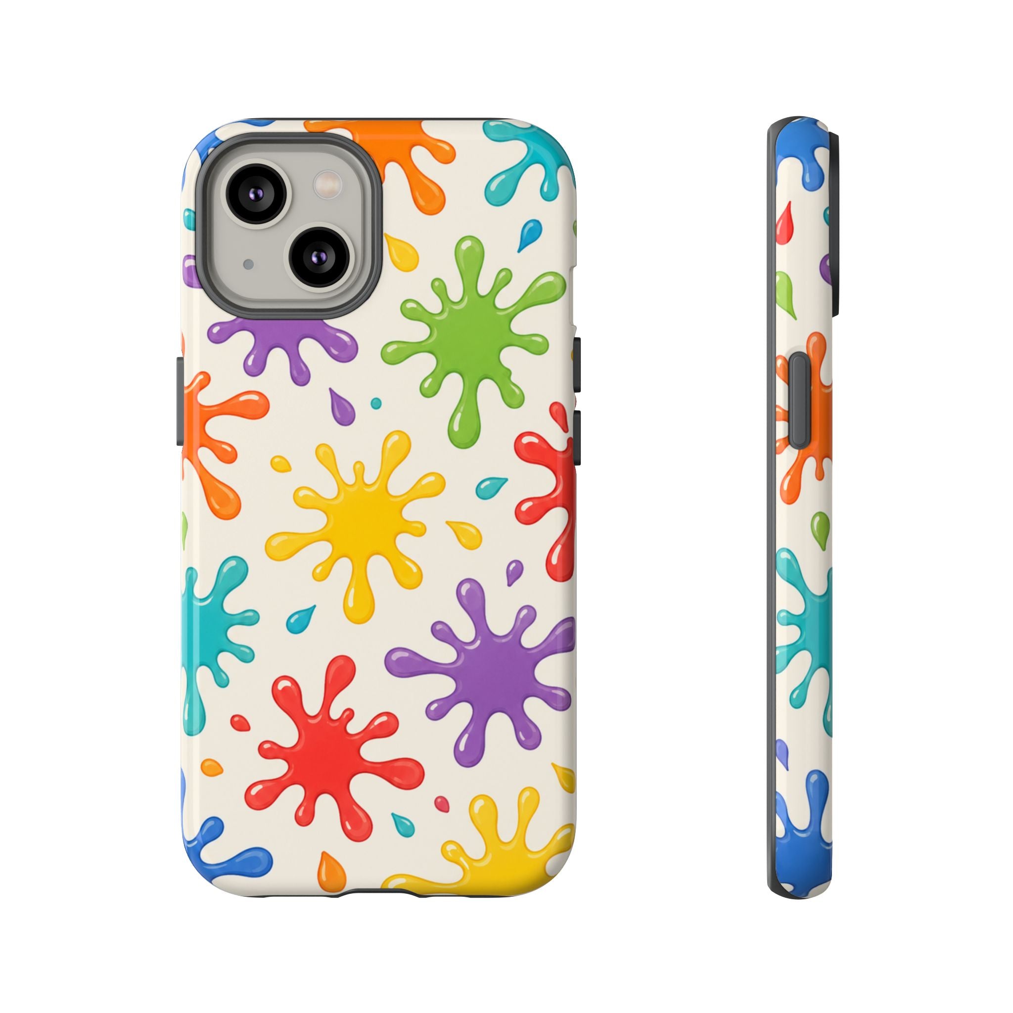 Colorful Paint Splat Phone Case — Protective Tough Case with Bright Rainbow Splatter Design