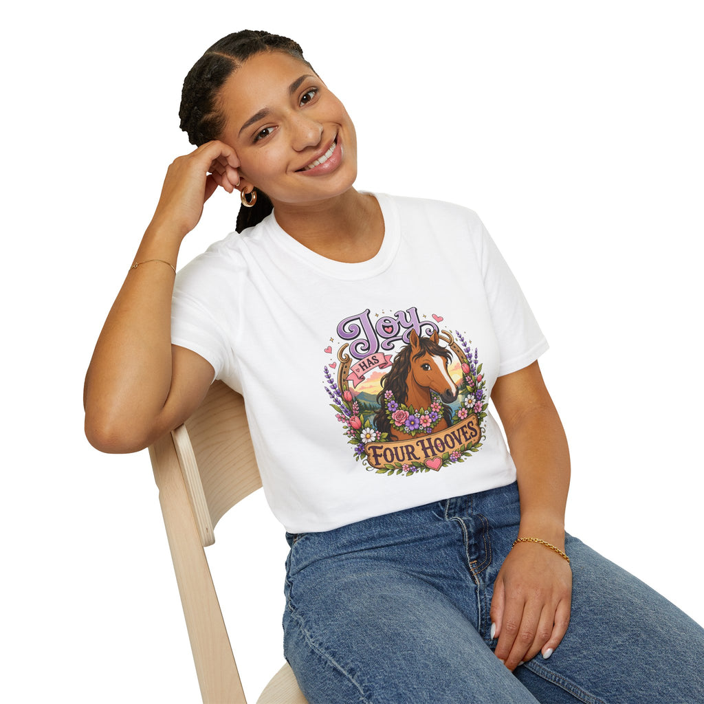 Horse T-Shirt — “Joy Has Four Hooves” Floral Western Tee