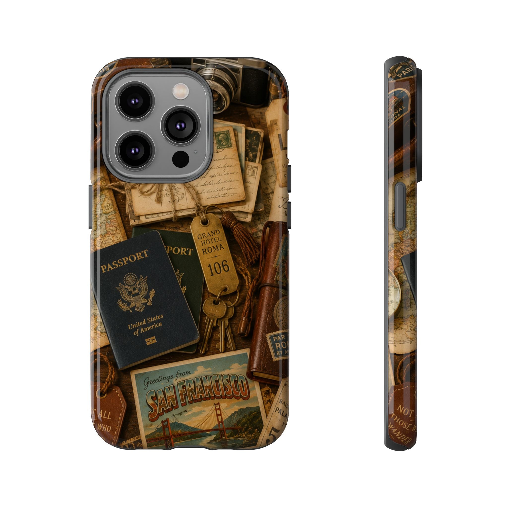 Vintage Travel Phone Case – Passport & Postcard Collage