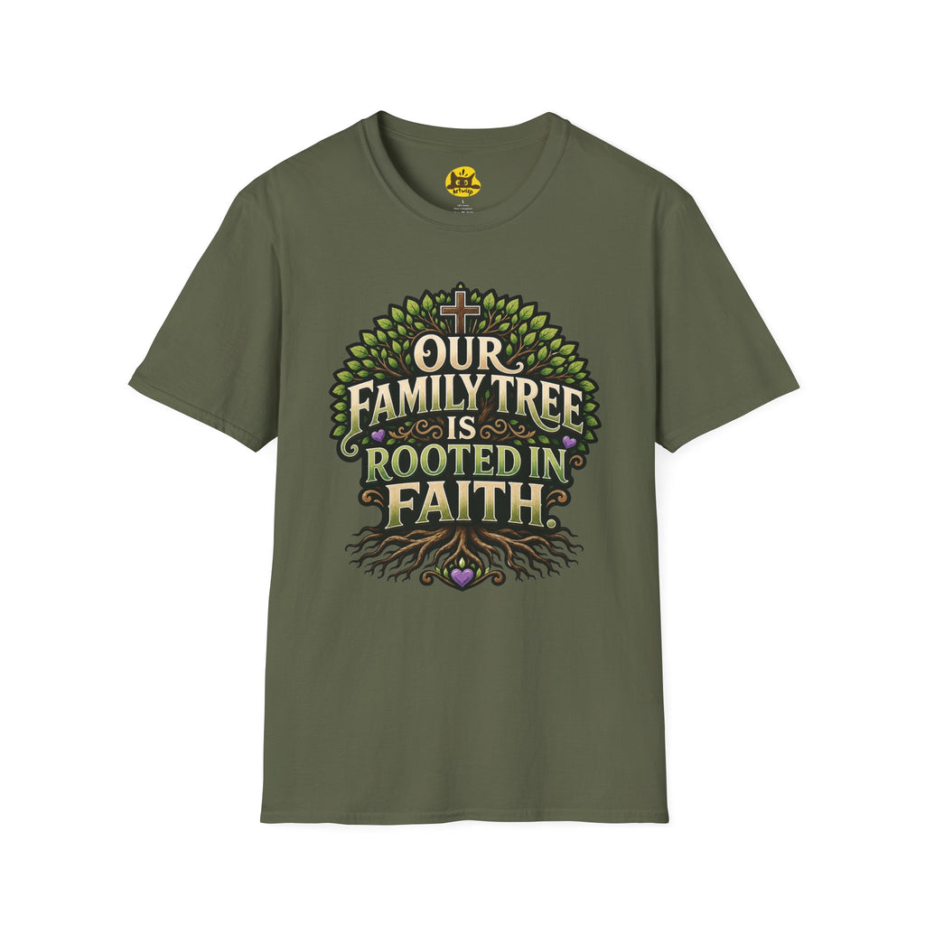 Faith Family Tree T-Shirt — "Our Family Tree Is Rooted in Faith" Christian Graphic Tee