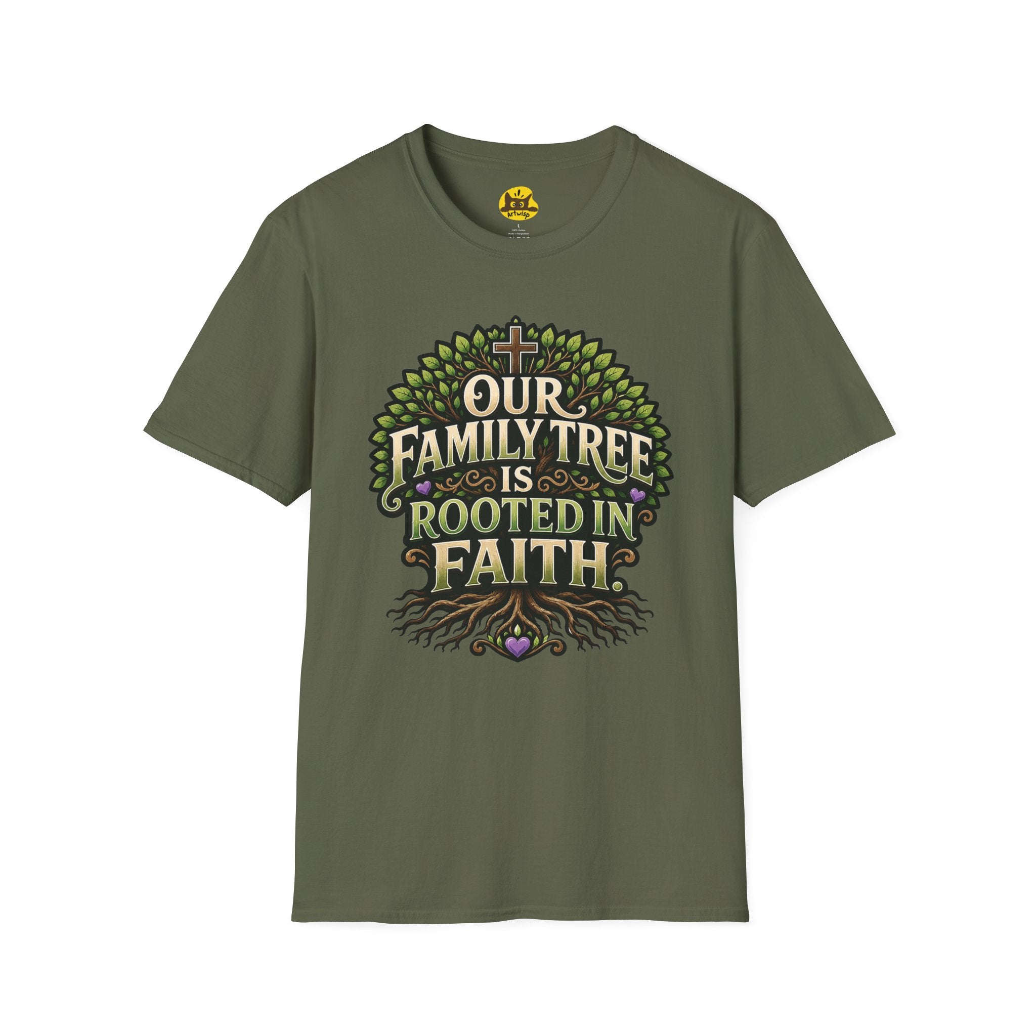 Faith Family Tree T-Shirt — "Our Family Tree Is Rooted in Faith" Christian Graphic Tee