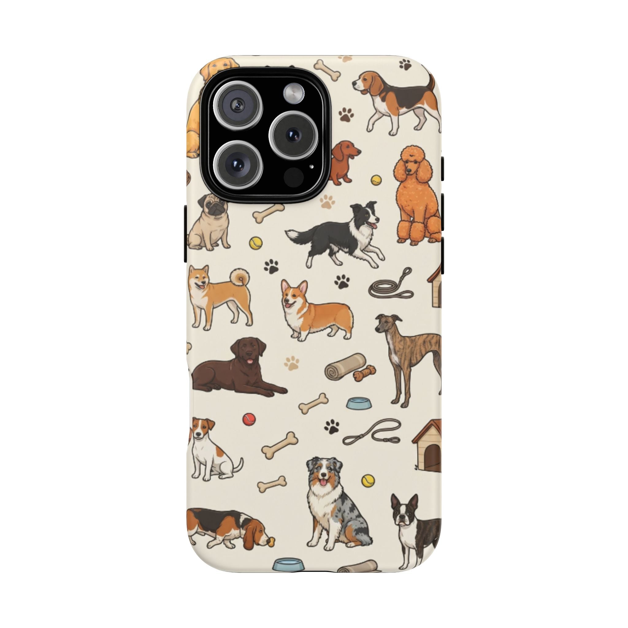 Dog Pattern Tough Phone Case — Cute Breed Collage Protective Cover