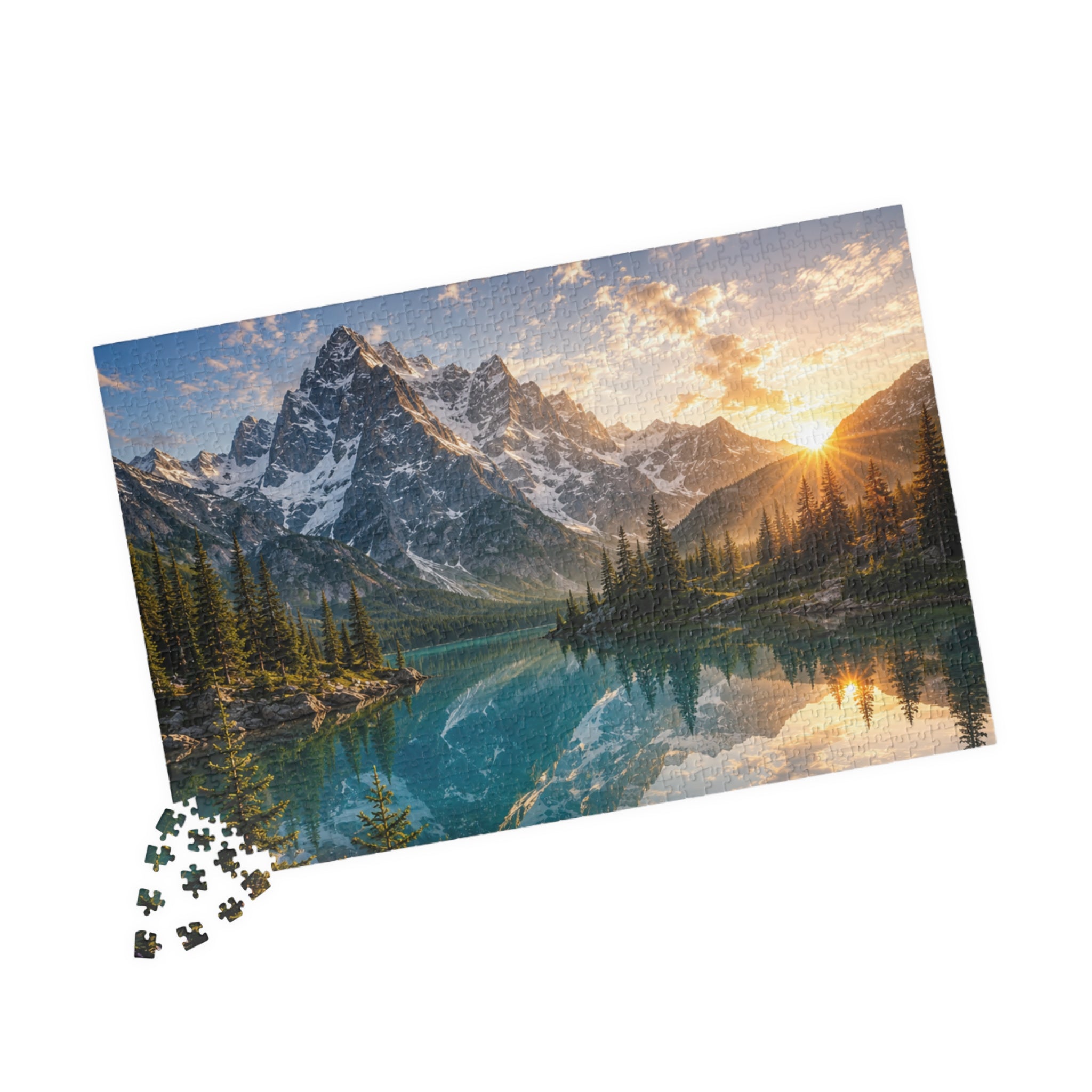Mountain Lake Sunset Puzzle — Scenic Nature Jigsaw (110–1014 pcs)