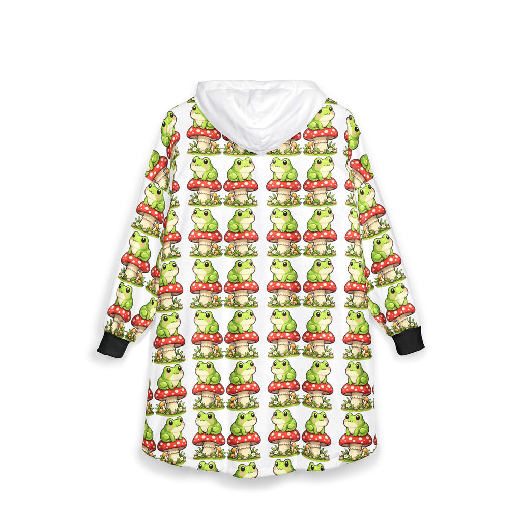 Frogs & Mushrooms Hooded Blanket – Cozy Animal Pattern Throw Hoodie for Kids & Adults
