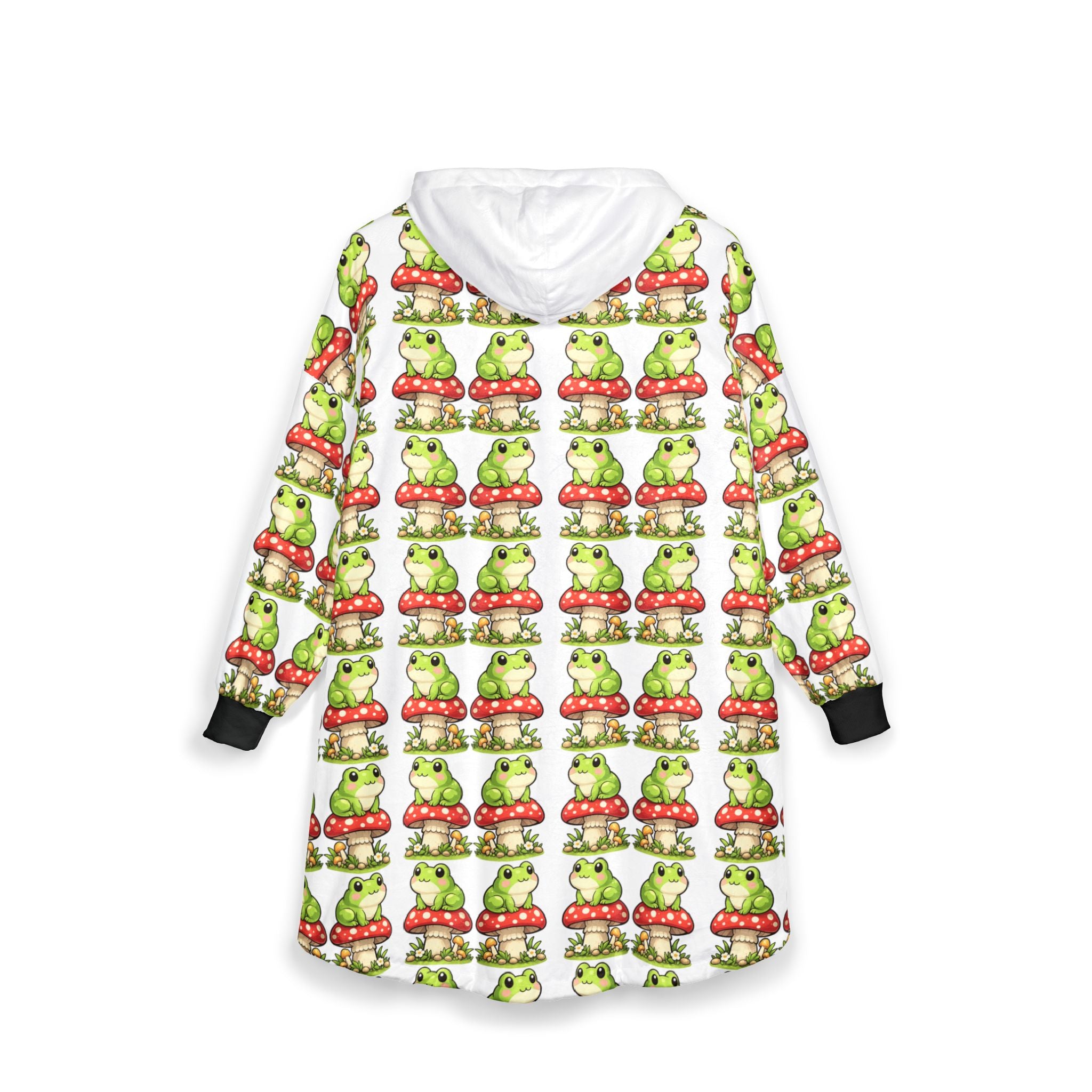 Frogs & Mushrooms Hooded Blanket – Cozy Animal Pattern Throw Hoodie for Kids & Adults