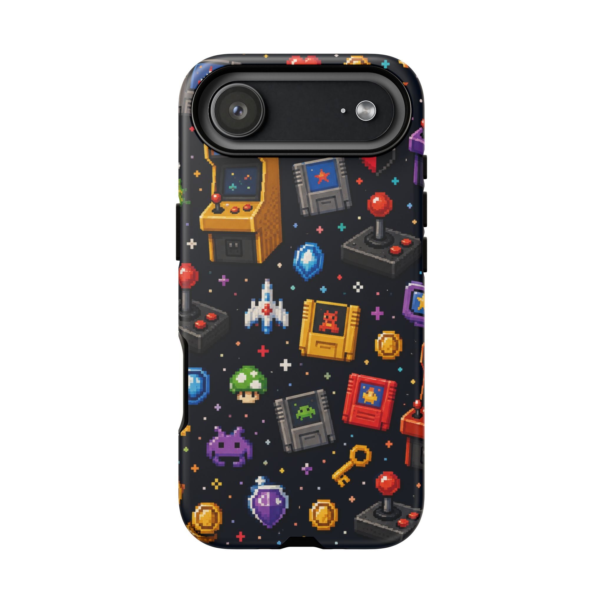 Retro Arcade Pixel Art Phone Case — Gamer Icons Pattern