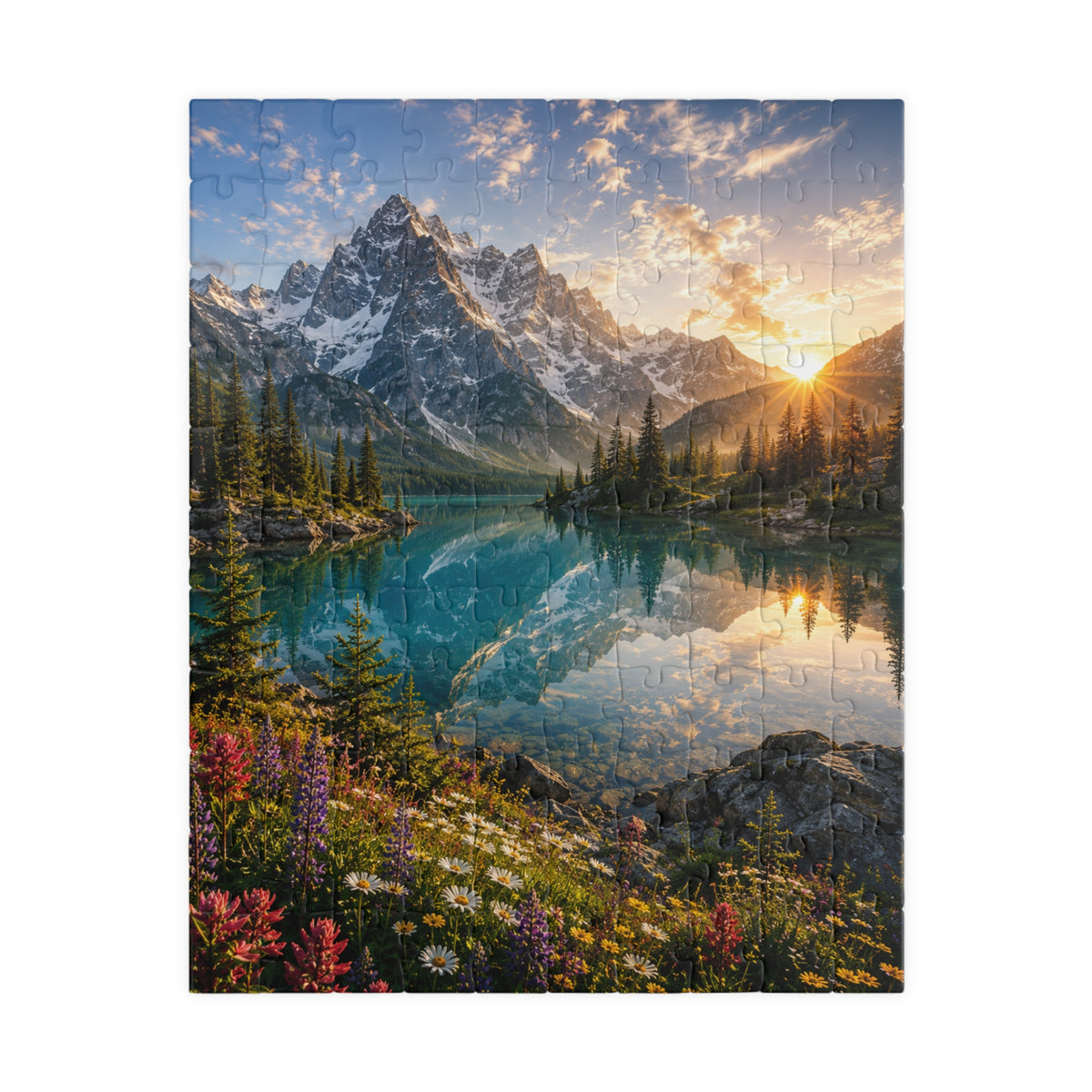 Mountain Lake Sunset Puzzle — Scenic Nature Jigsaw (110–1014 pcs)
