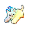 Holographic Cat Die-Cut Sticker — Cute Siamese Kitten with Hearts