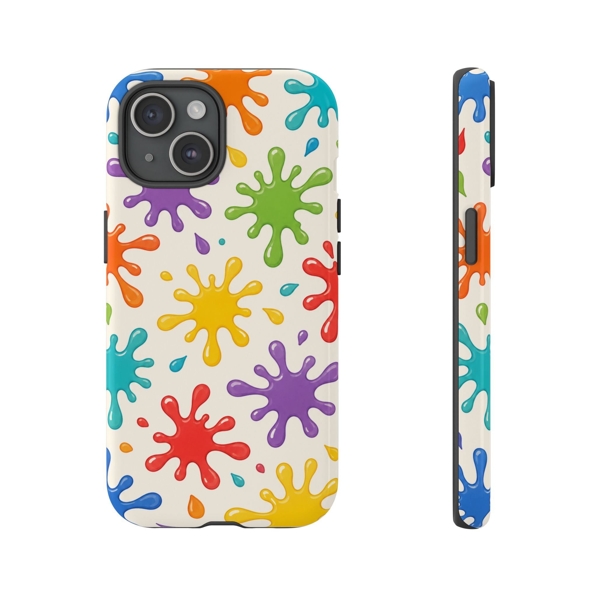 Colorful Paint Splat Phone Case — Protective Tough Case with Bright Rainbow Splatter Design