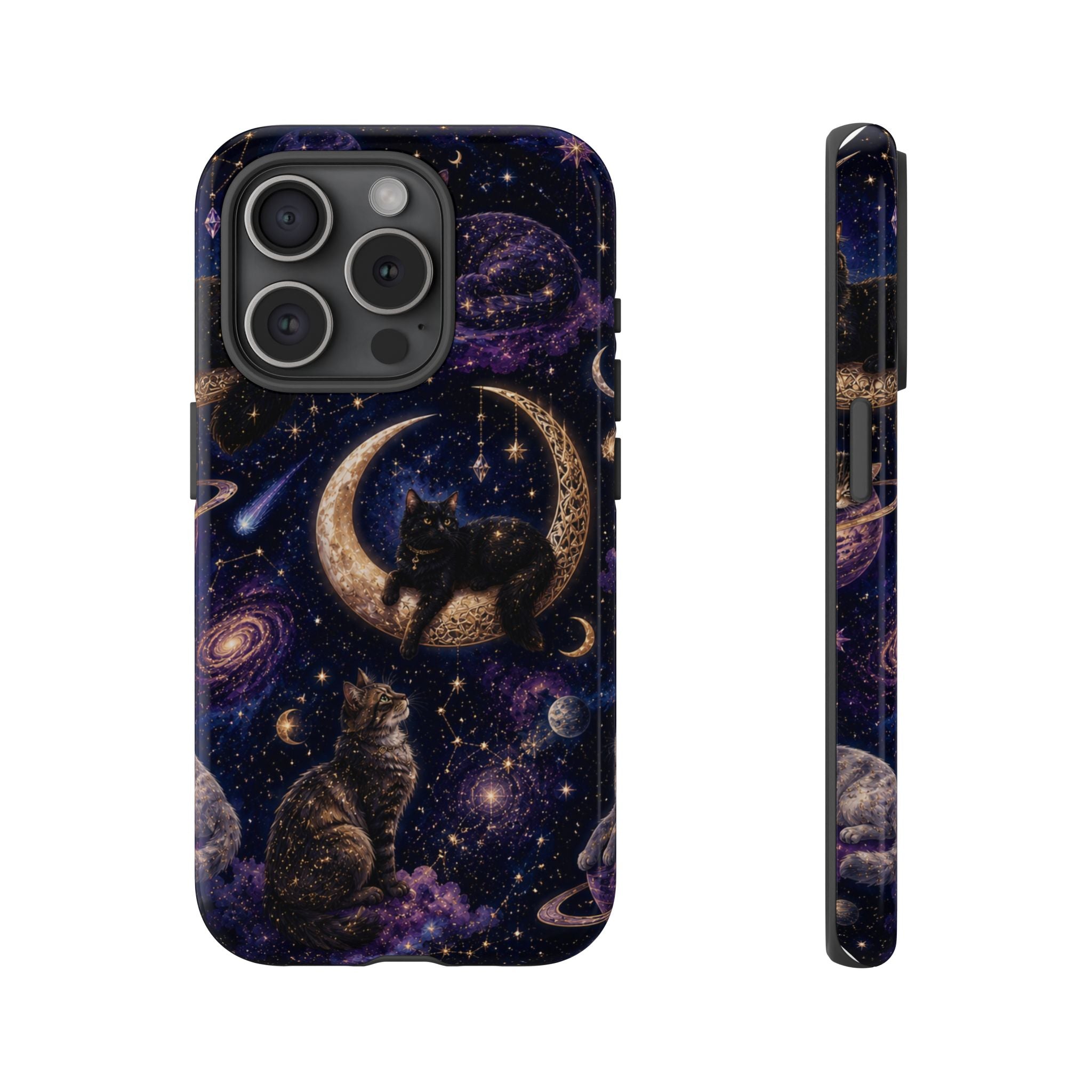 Galaxy Cats Tough Phone Case — Moon & Stars Space Kitty Protective Cover