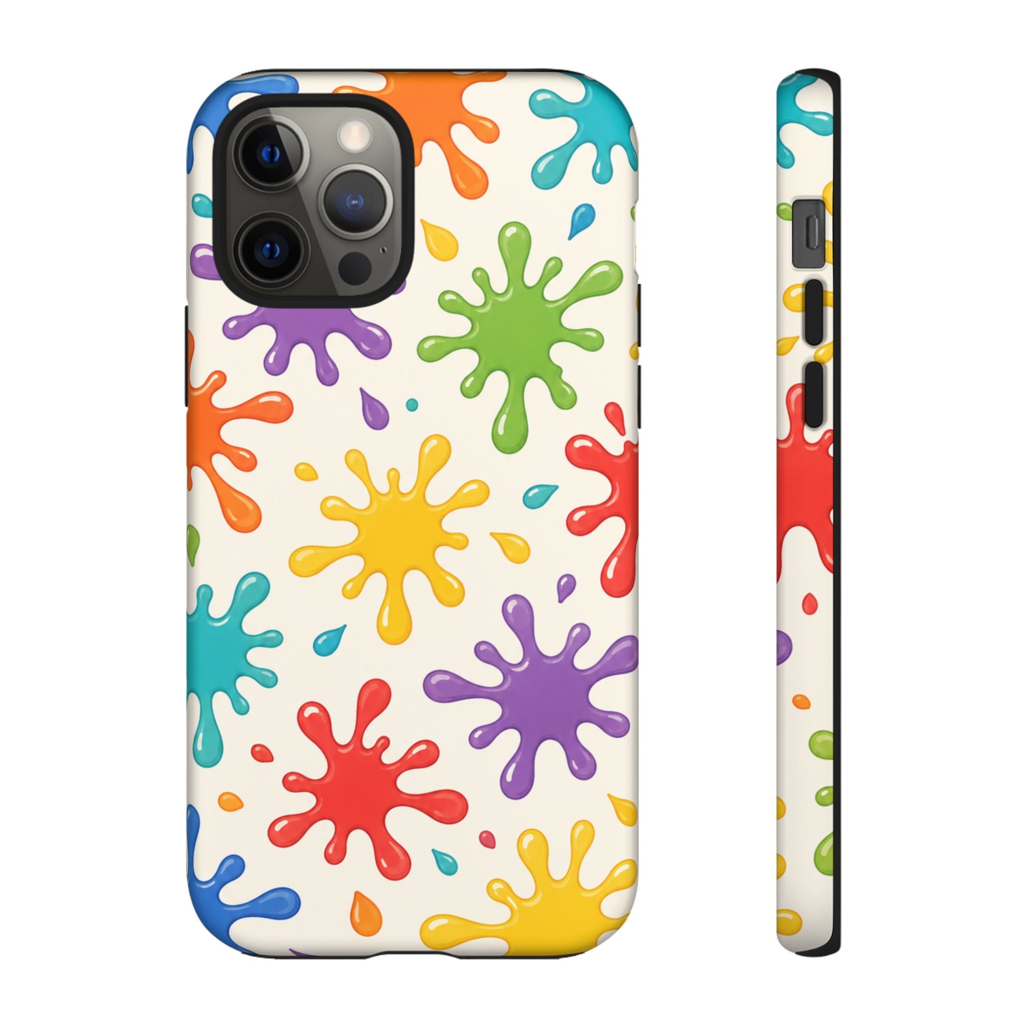 Colorful Paint Splat Phone Case — Protective Tough Case with Bright Rainbow Splatter Design