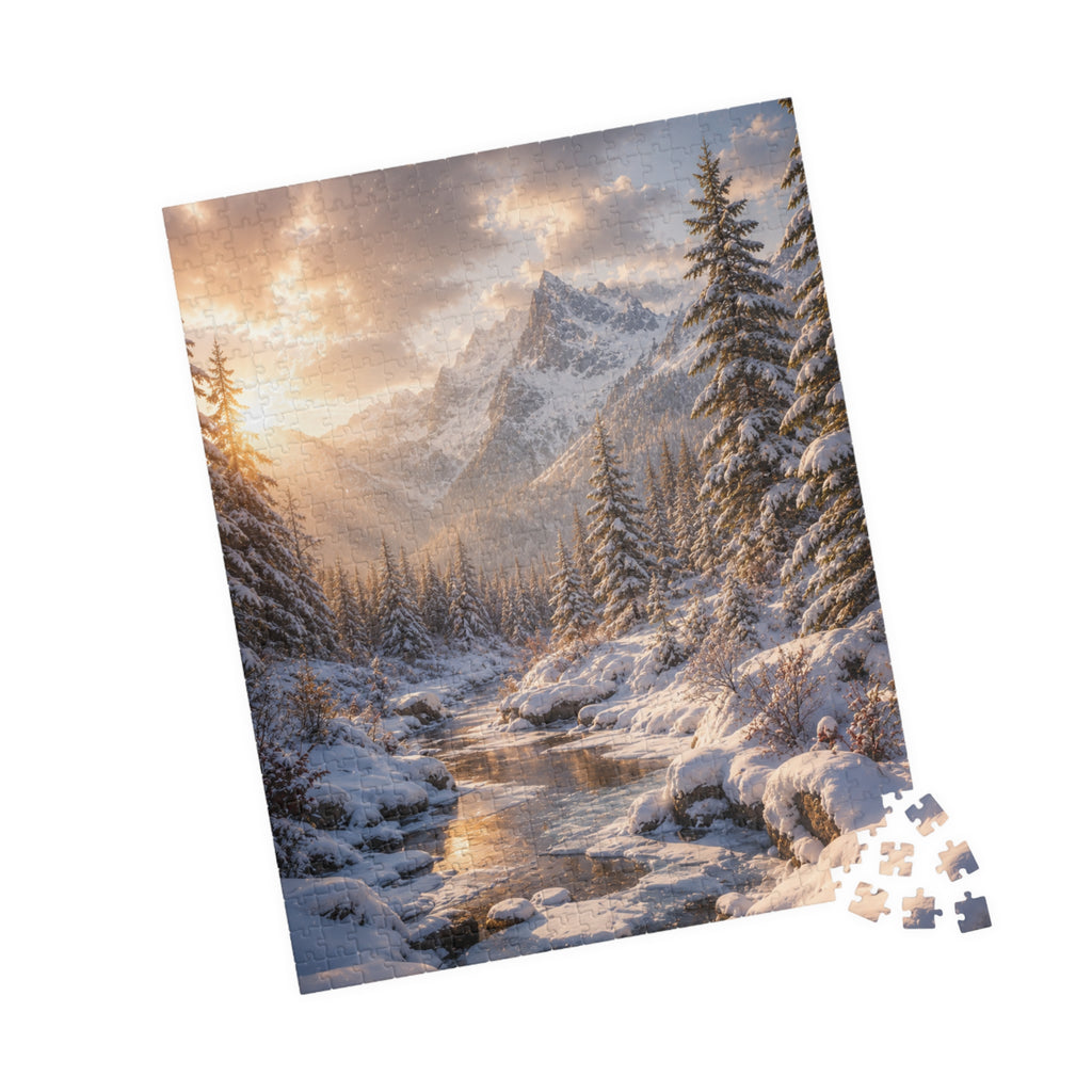 Winter Mountain River Puzzle — Scenic Snowy Landscape Jigsaw (110/252/520/1014 pcs)