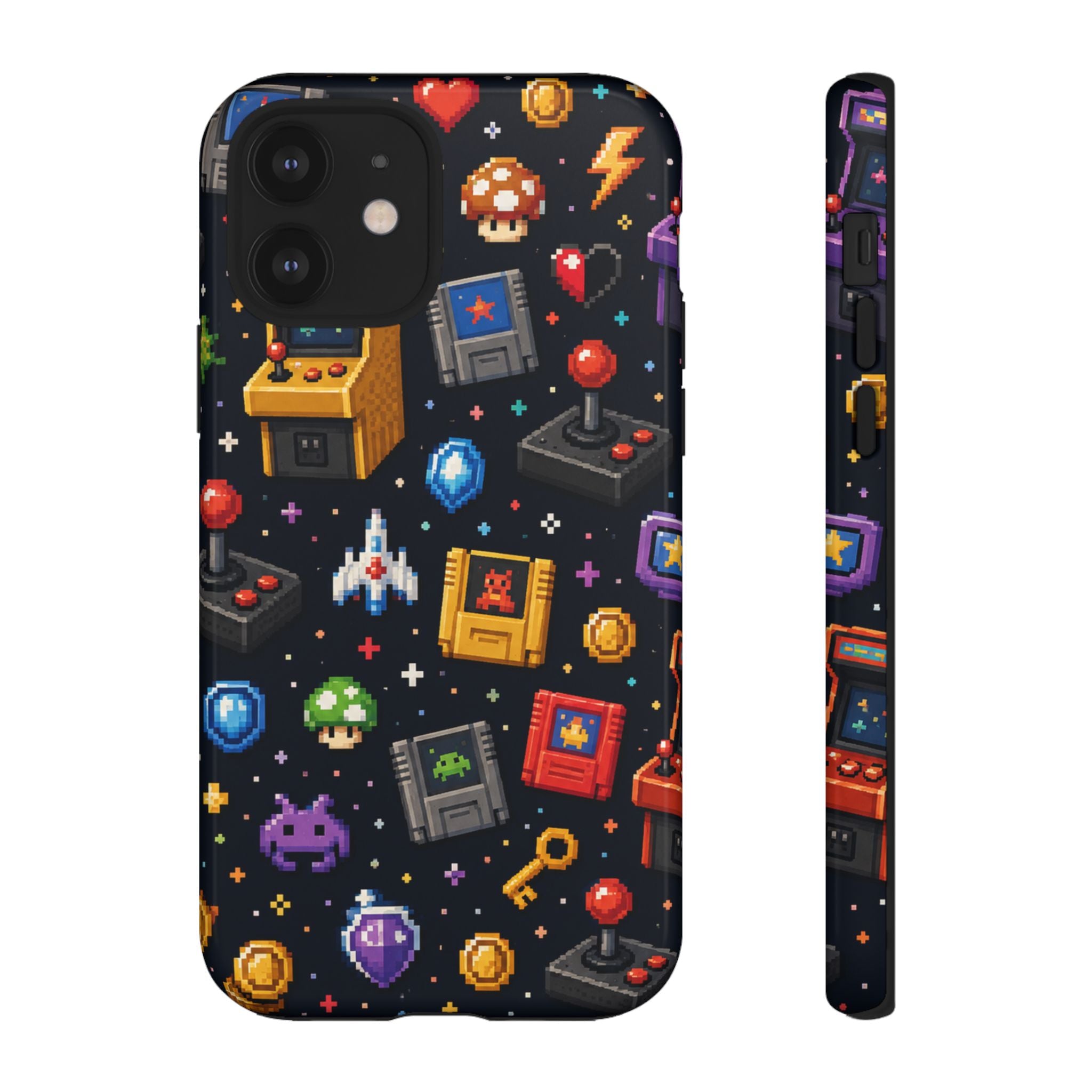 Retro Arcade Pixel Art Phone Case — Gamer Icons Pattern