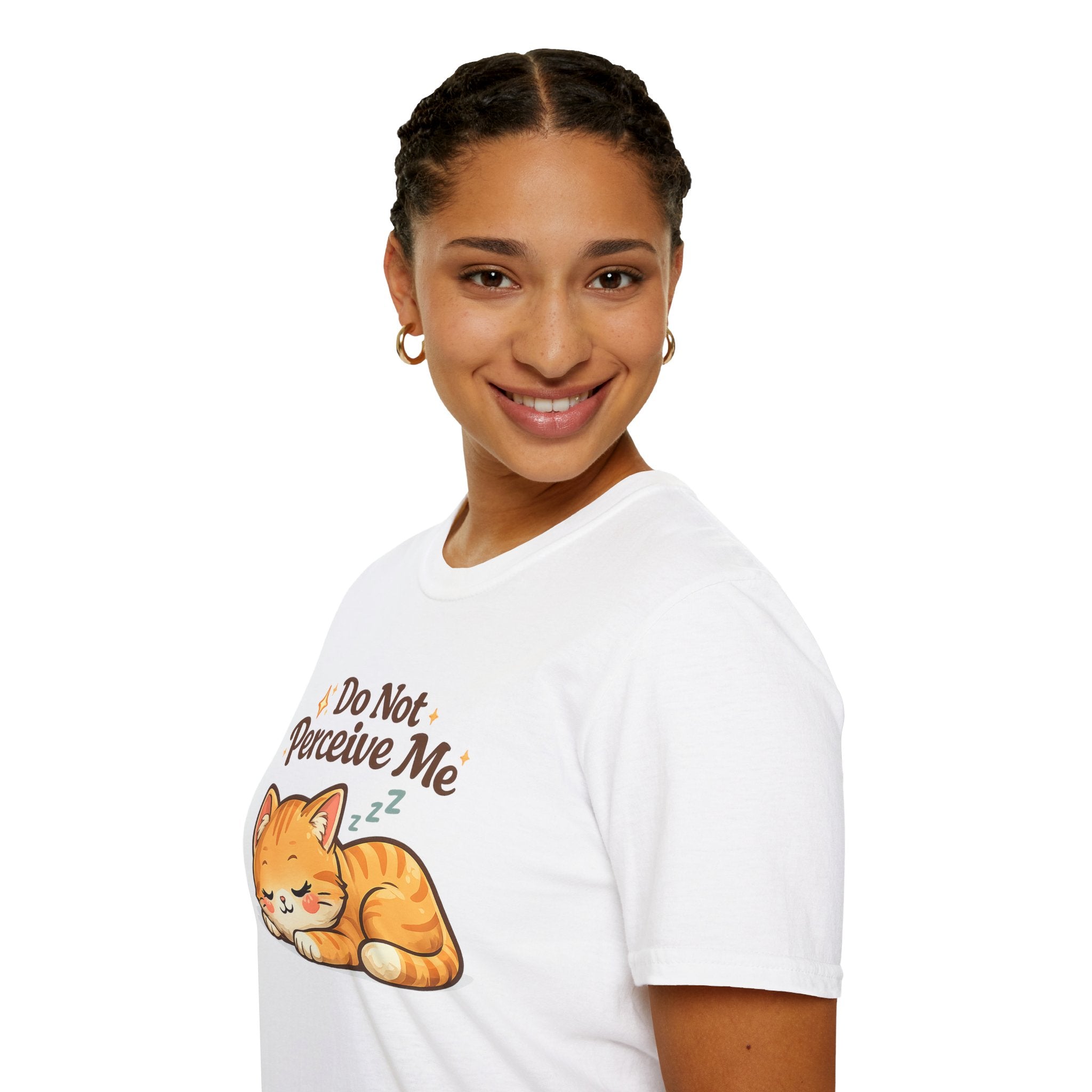 Cat T-Shirt — "Do Not Perceive Me" Cute Sleeping Orange Cat Tee