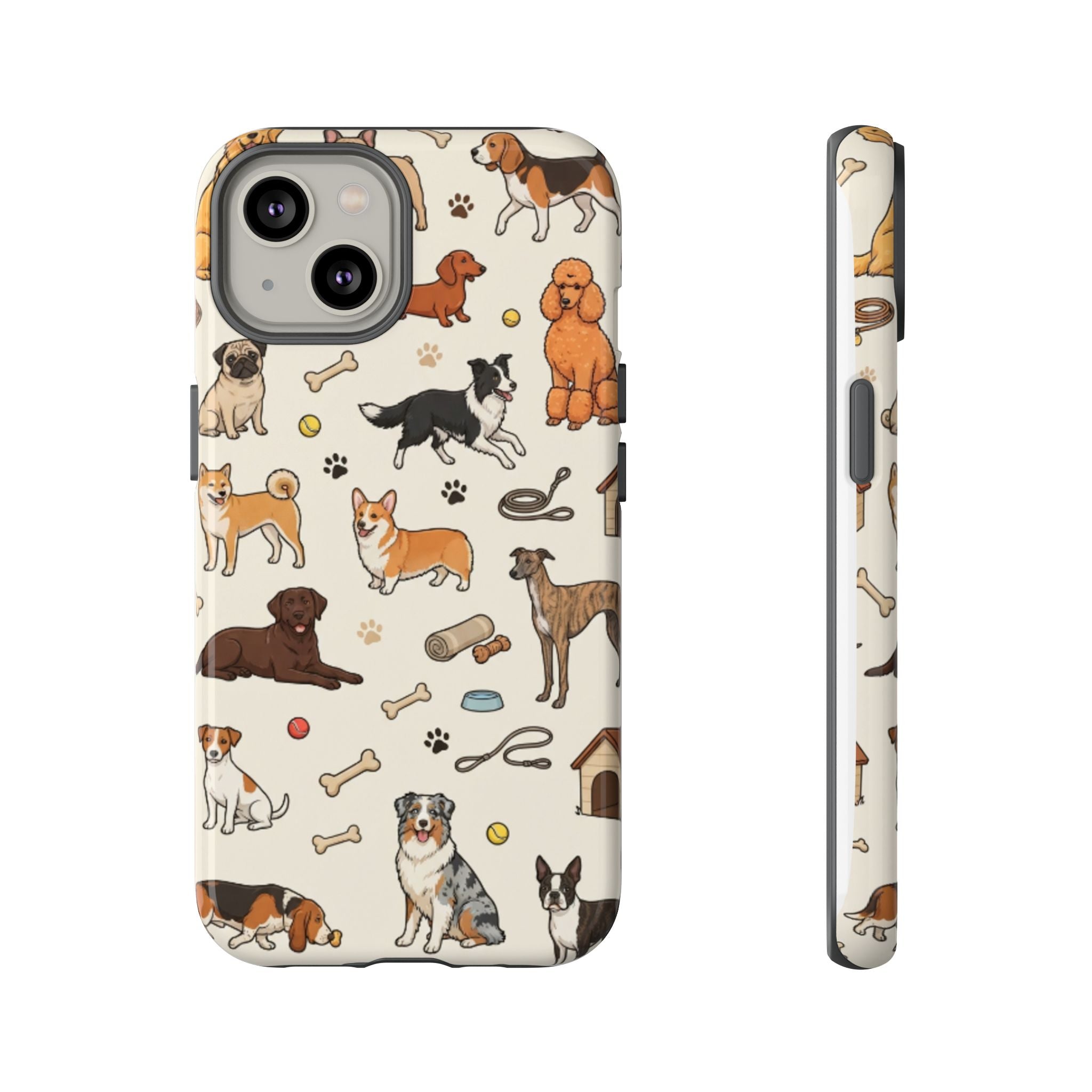 Dog Pattern Tough Phone Case — Cute Breed Collage Protective Cover