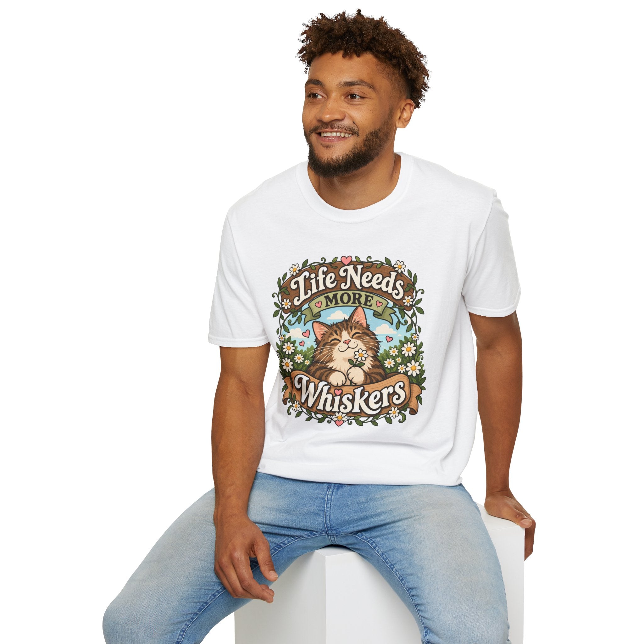 Brown Mackerel Tabby T-Shirt — "Life Needs More Whiskers" Cute Cat Graphic Tee