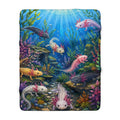 Axolotl Underwater Sherpa Blanket — Colorful Aquatic Creature Fleece Throw