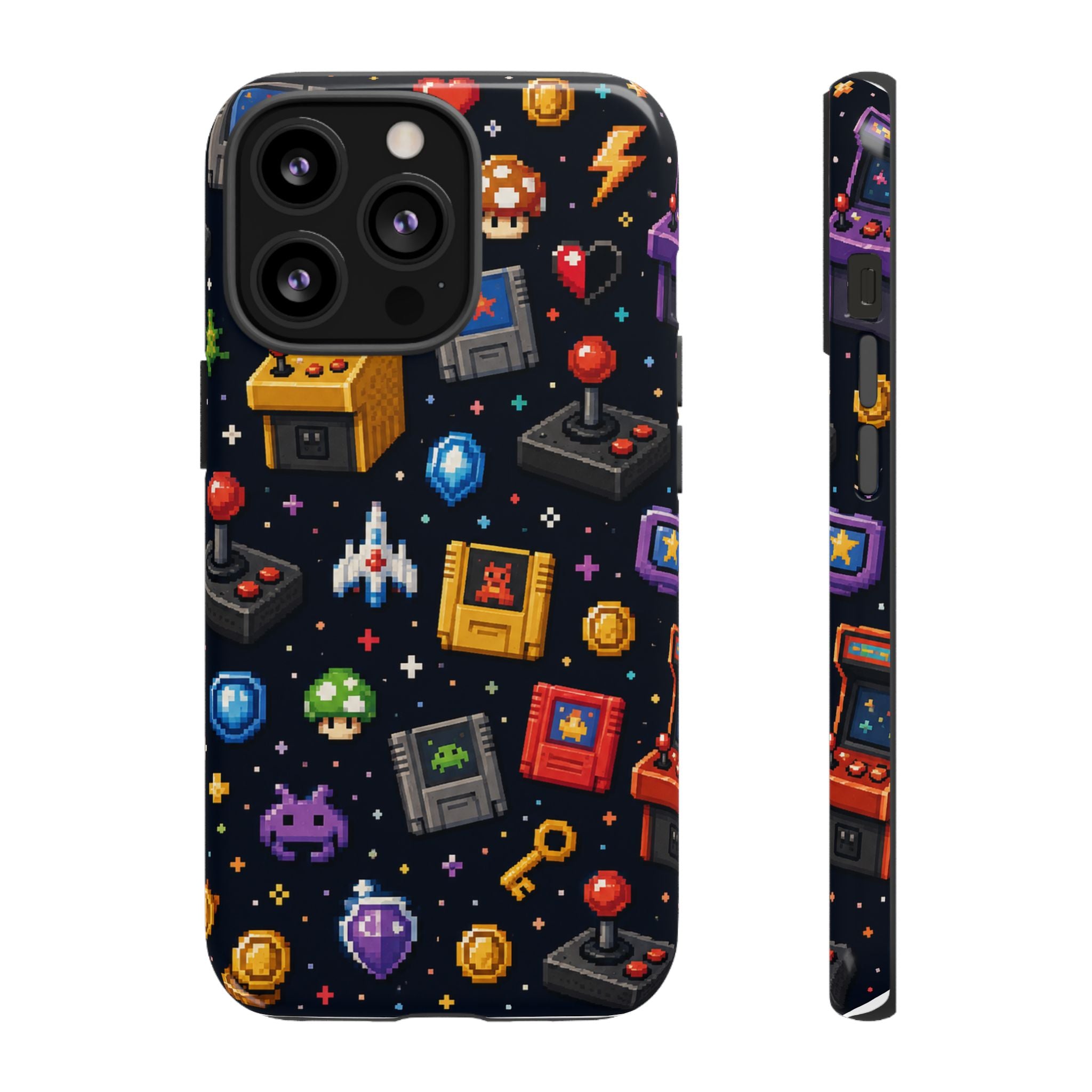 Retro Arcade Pixel Art Phone Case — Gamer Icons Pattern