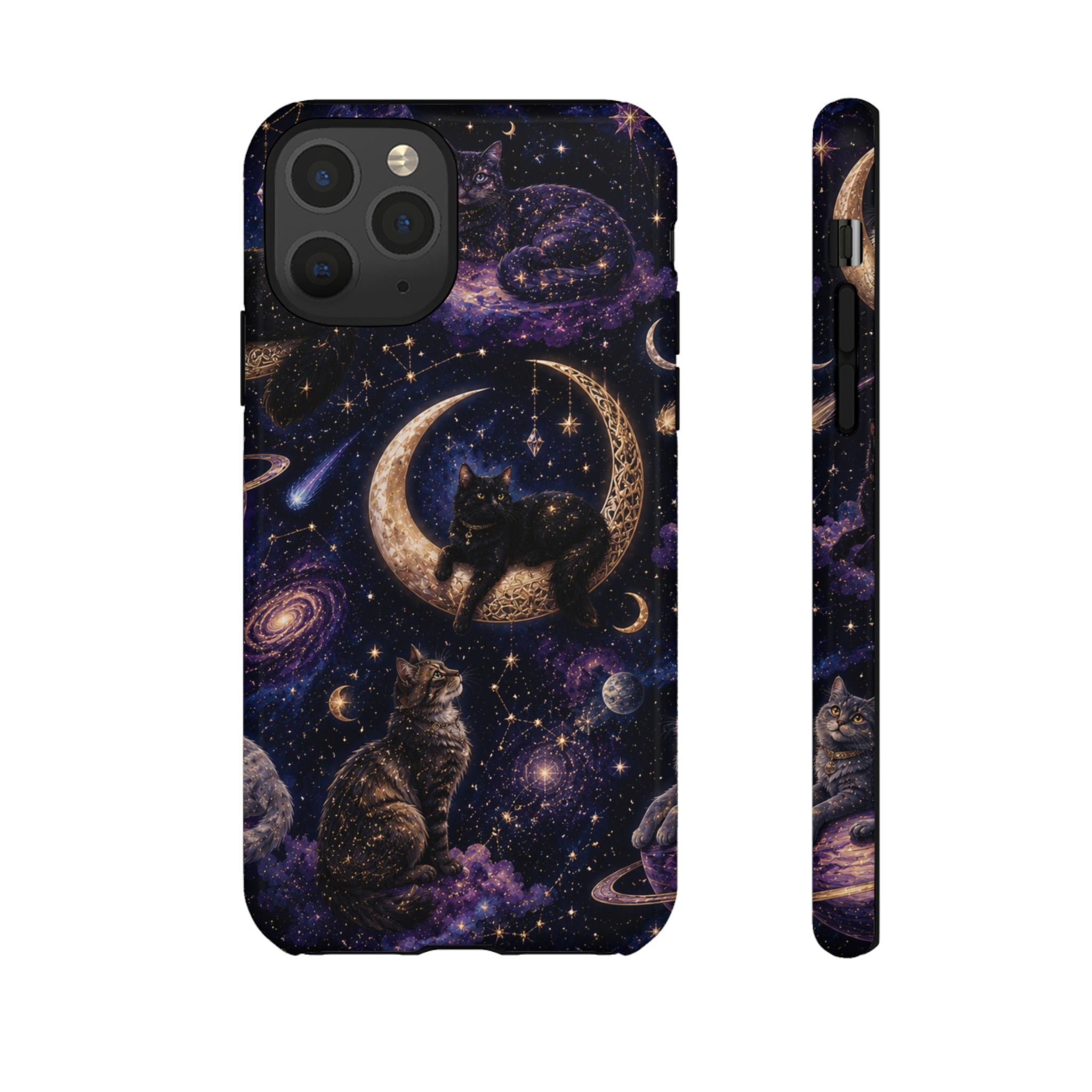 Galaxy Cats Tough Phone Case — Moon & Stars Space Kitty Protective Cover