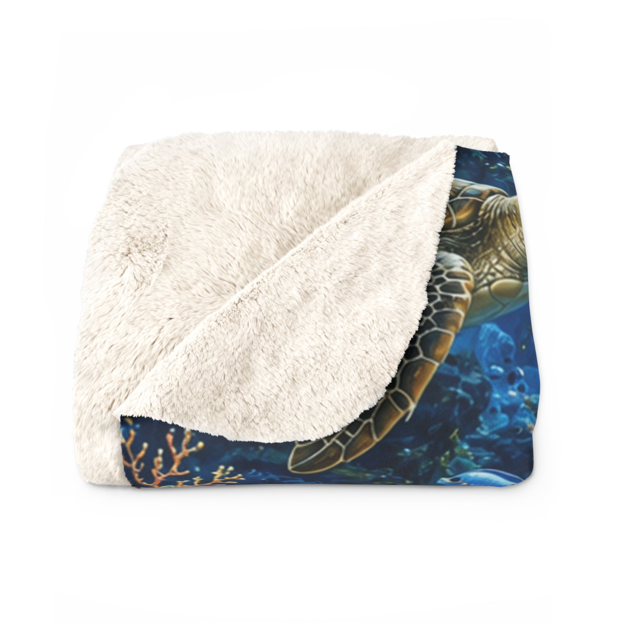 Sea Turtle Sherpa Blanket — Ocean Reef Fleece Throw
