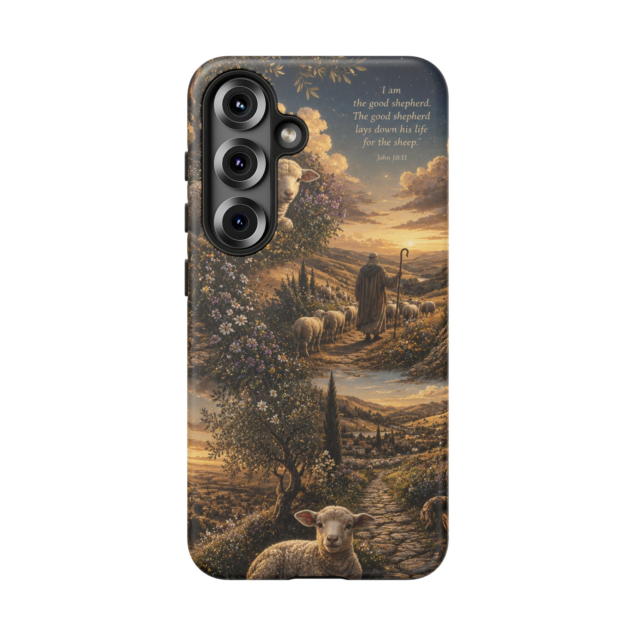 Tough Phone Case — Shepherd & Lamb Scenic Christian Scripture Design ("The good shepherd...")