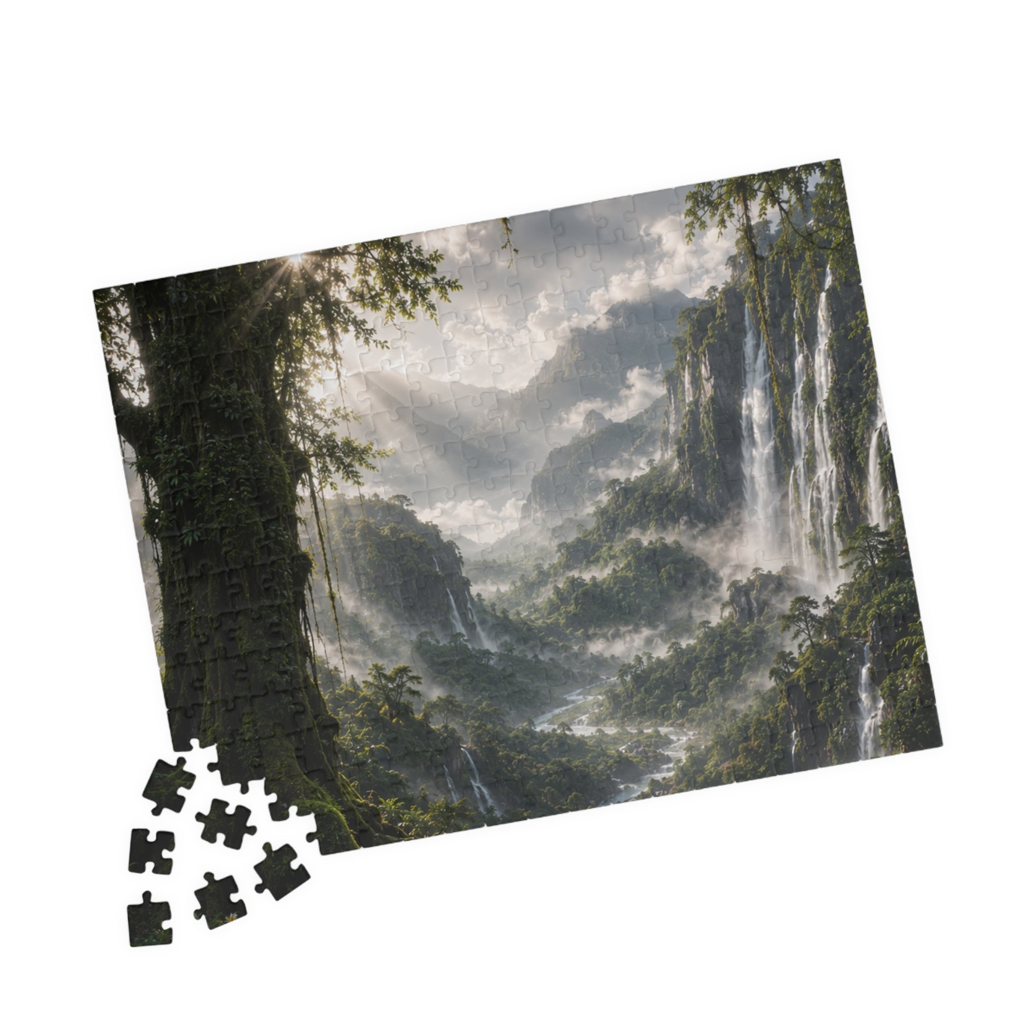 Mystic Waterfall Landscape Puzzle — Scenic Nature Jigsaw (110/252/520/1014 pc)