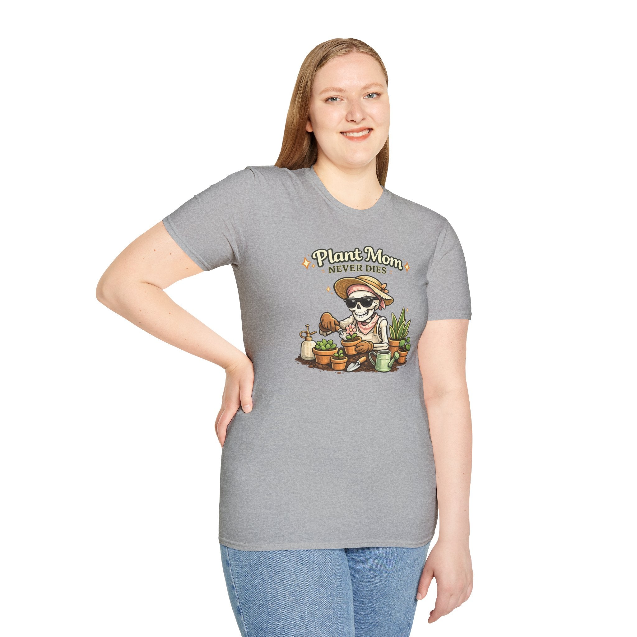 Plant Mom T-Shirt — "Plant Mom Never Dies" Skeleton Gardener Tee
